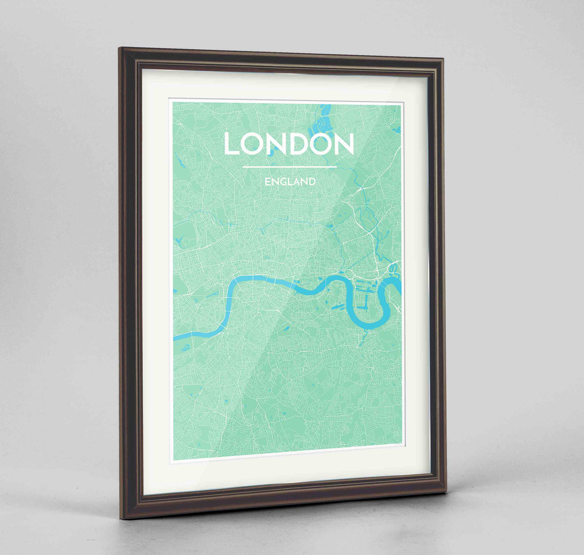 Framed London Map Art Print 24x36&quot; Traditional Walnut frame Point Two Design Group