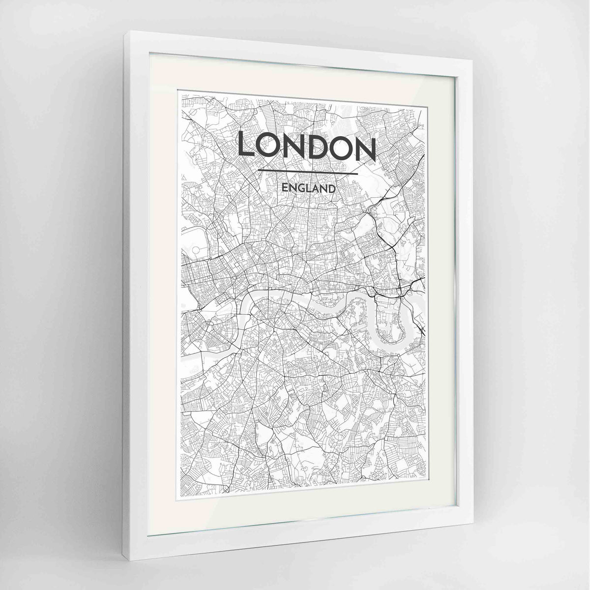 Framed London Map Art Print 24x36&quot; Contemporary White frame Point Two Design Group