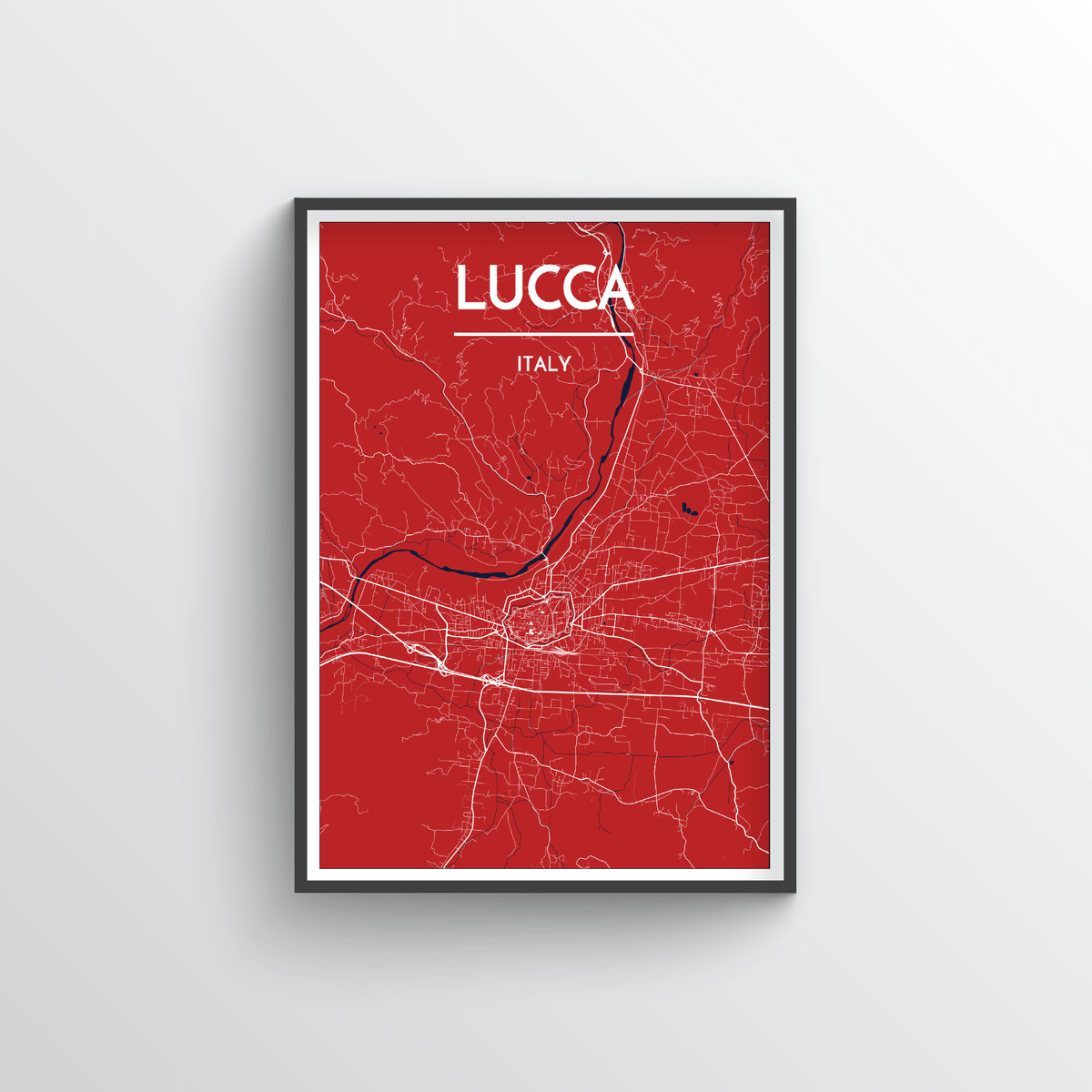 Lucca City Map Art Print - Point Two Design - Black &amp; White Print