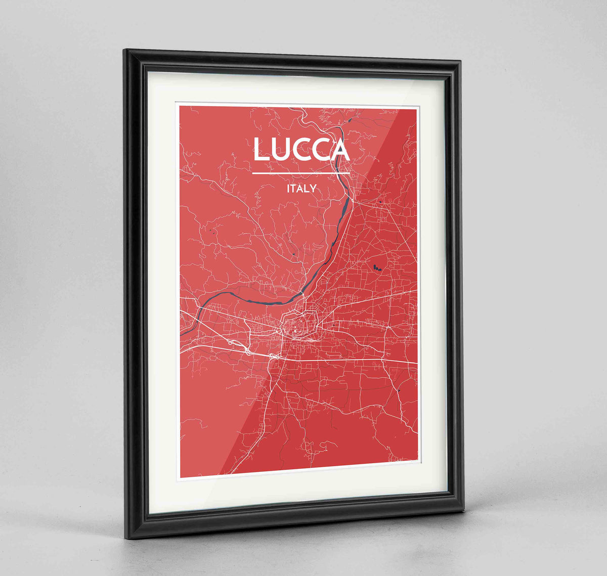 Framed Lucca Map Art Print 24x36&quot; Traditional Black frame Point Two Design Group