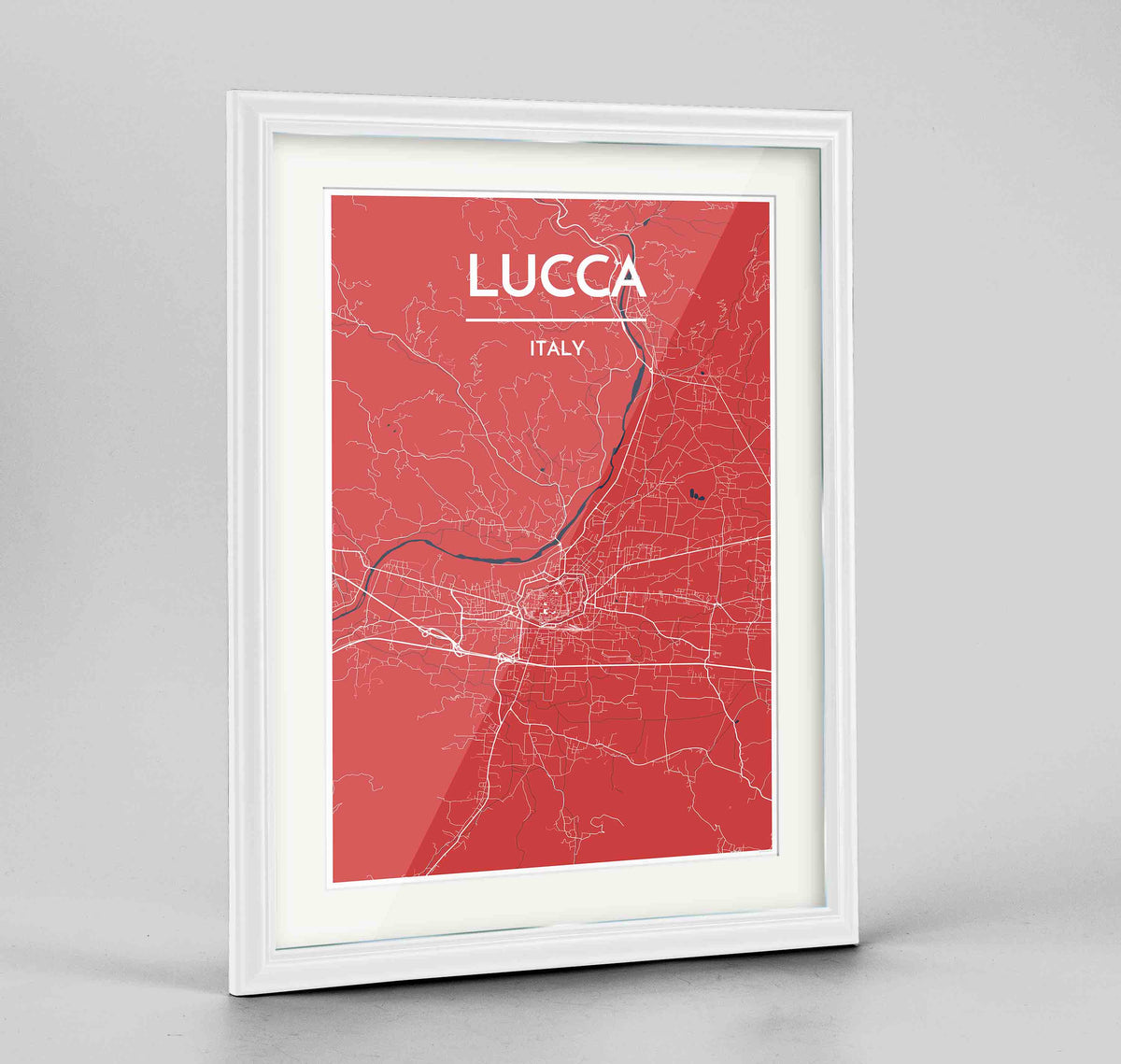 Framed Lucca Map Art Print 24x36&quot; Traditional White frame Point Two Design Group