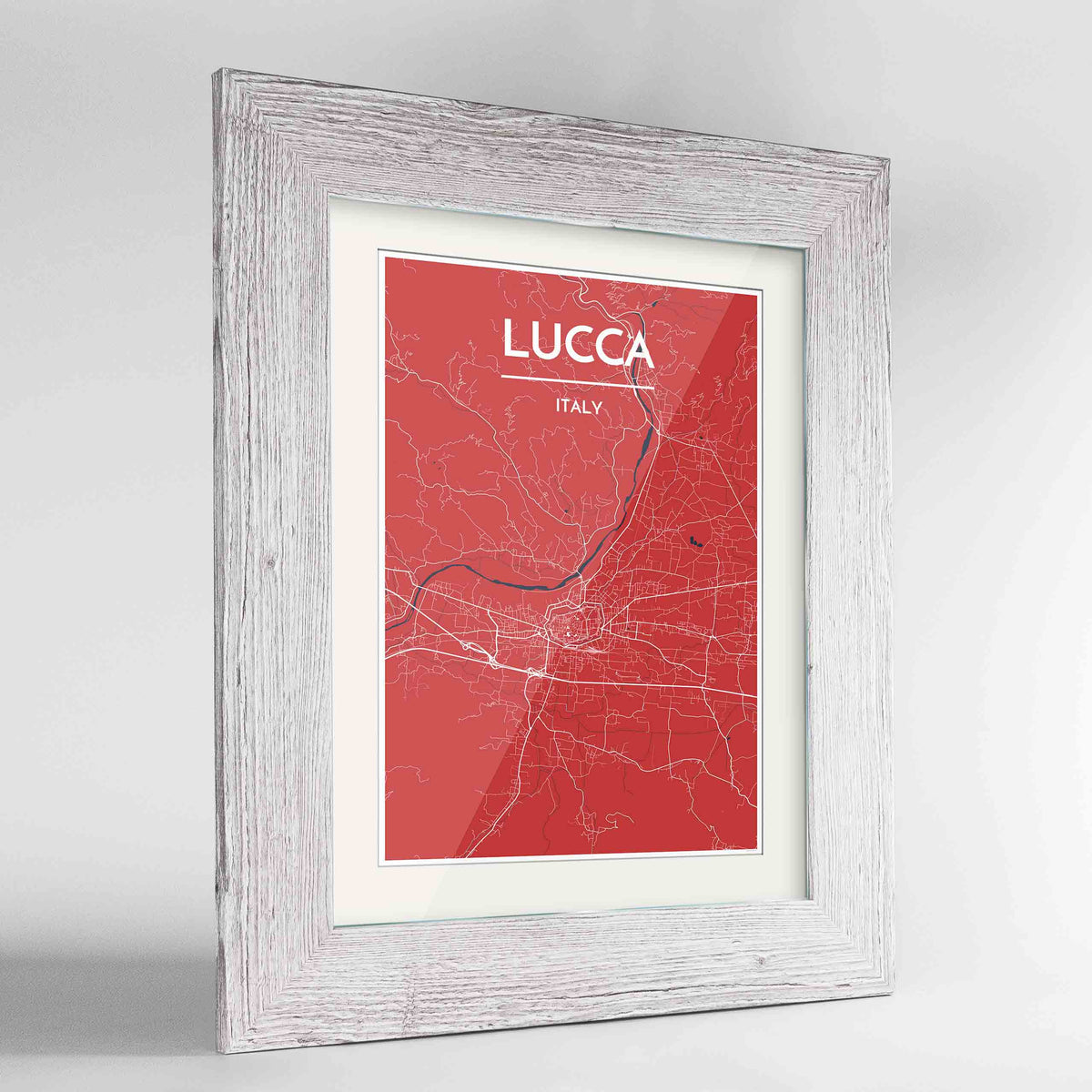 Framed Lucca Map Art Print 24x36&quot; Western White frame Point Two Design Group