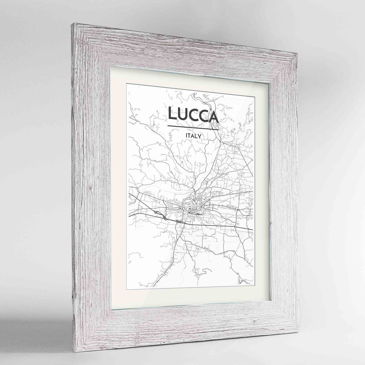 Framed Lucca Map Art Print 24x36&quot; Western White frame Point Two Design Group