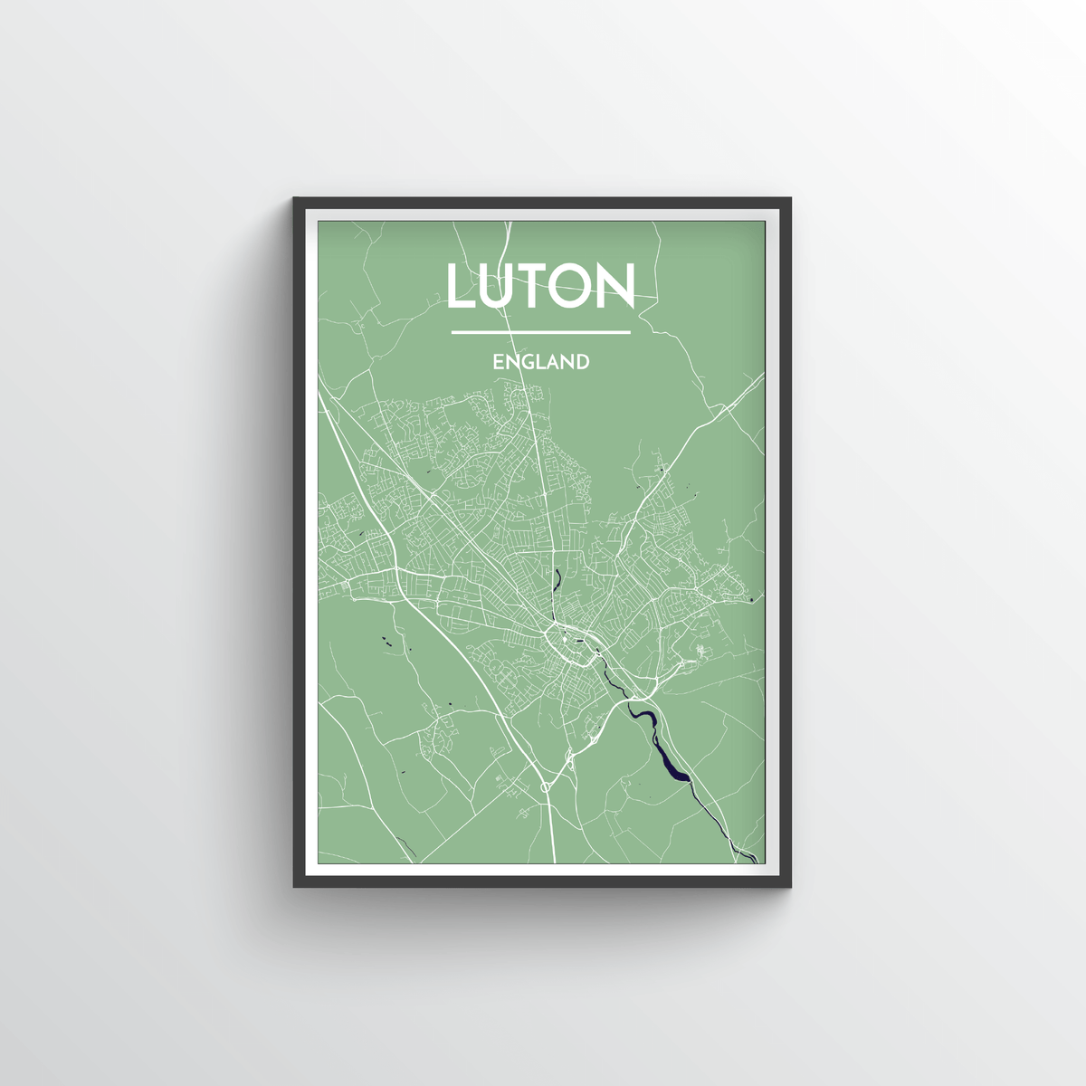 Luton City Map Art Print - Point Two Design - Black &amp; White Print