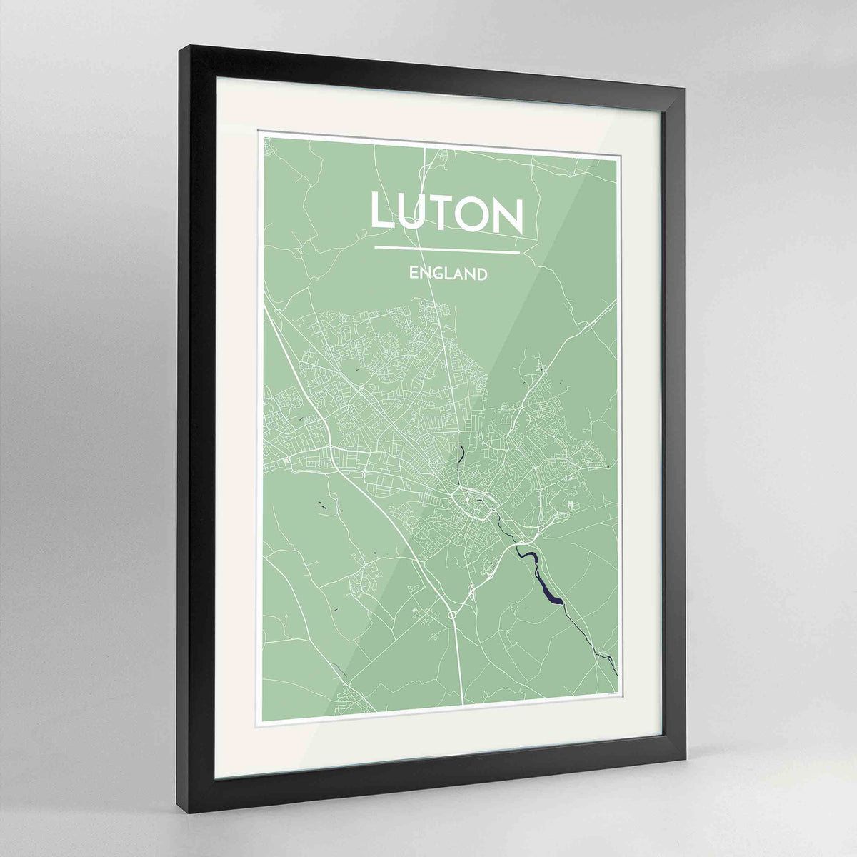 Framed Luton Map Art Print 24x36&quot; Contemporary Black frame Point Two Design Group