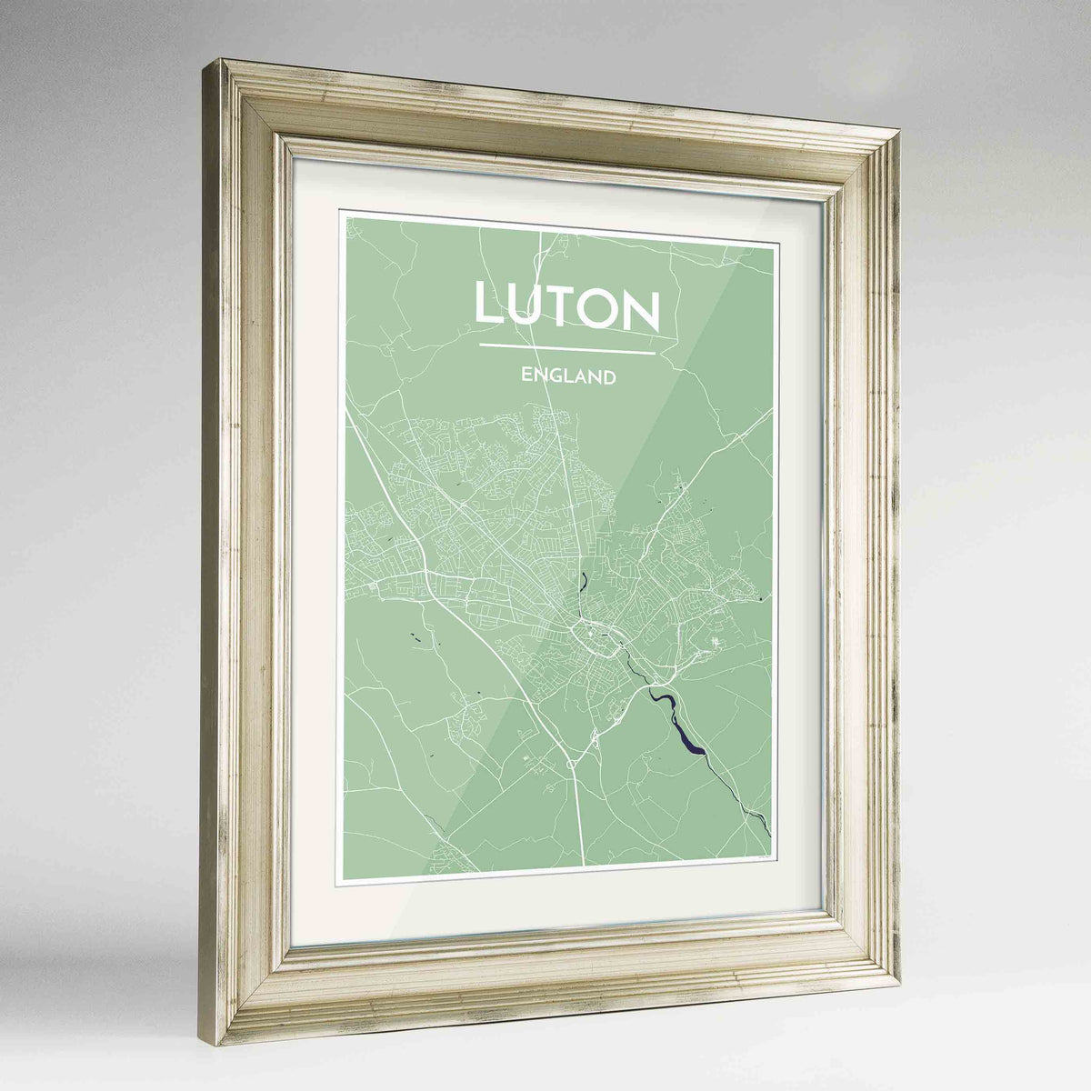 Framed Luton Map Art Print 24x36&quot; Champagne frame Point Two Design Group