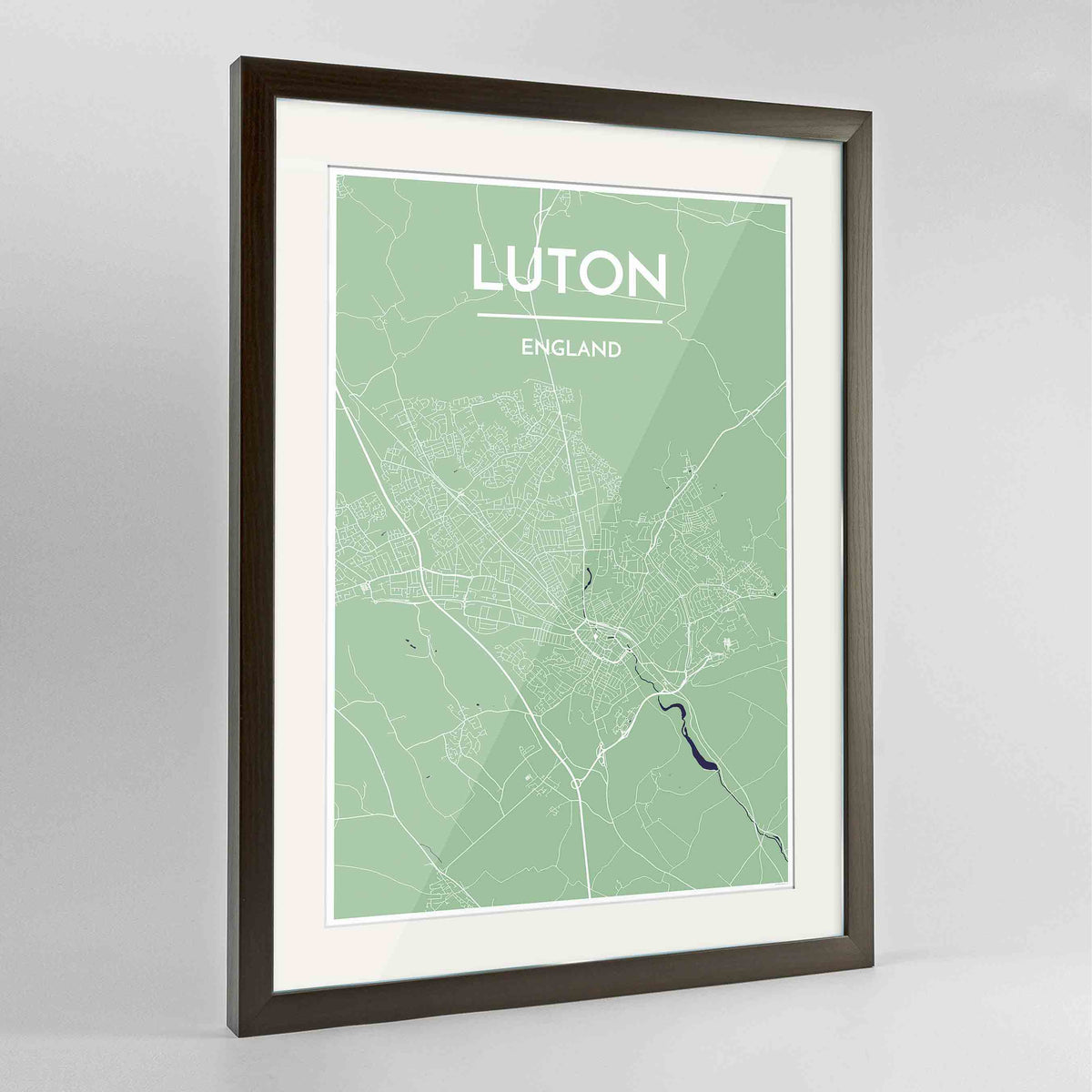Framed Luton Map Art Print 24x36&quot; Contemporary Walnut frame Point Two Design Group