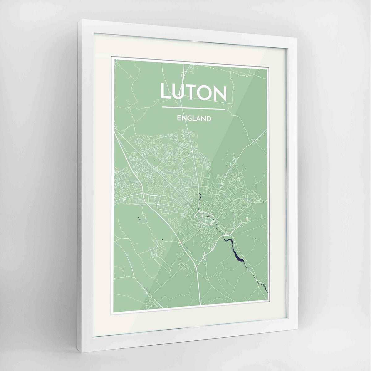 Framed Luton Map Art Print 24x36&quot; Contemporary White frame Point Two Design Group