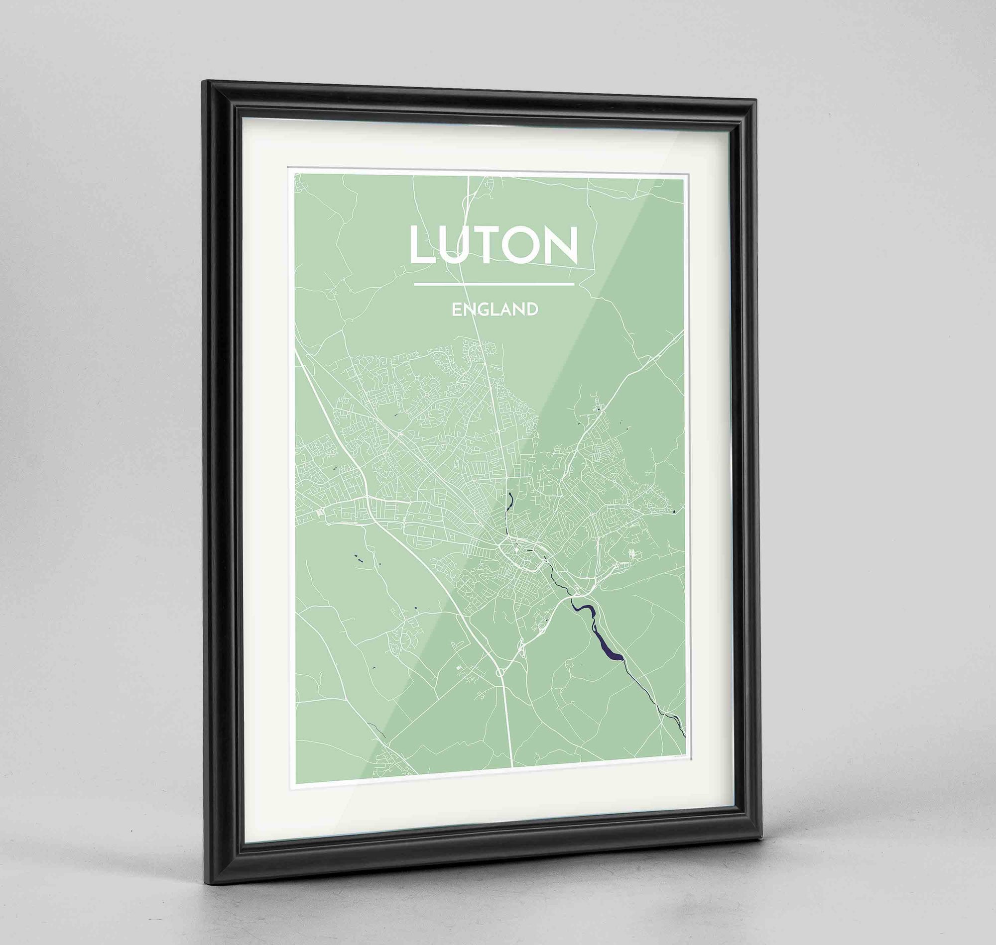 Framed Luton Map Art Print 24x36" Traditional Black frame Point Two Design Group
