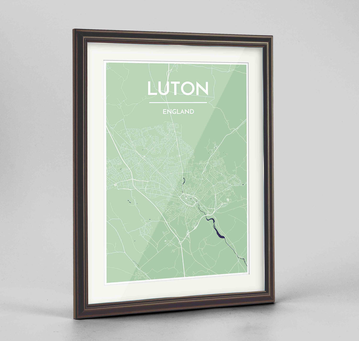 Framed Luton Map Art Print 24x36&quot; Traditional Walnut frame Point Two Design Group