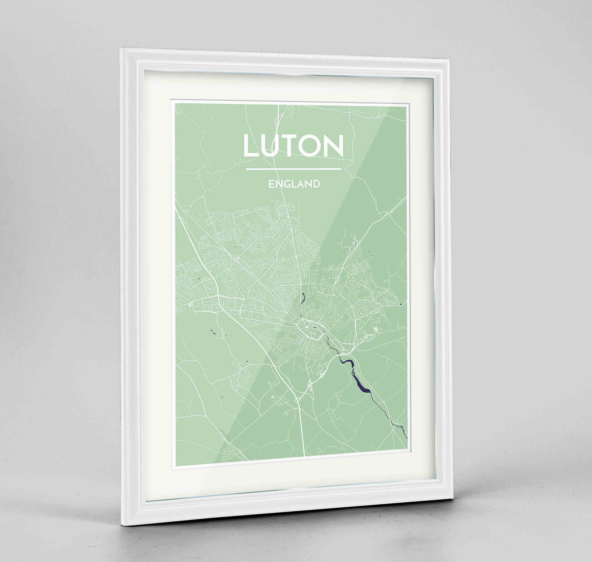 Framed Luton Map Art Print 24x36&quot; Traditional White frame Point Two Design Group