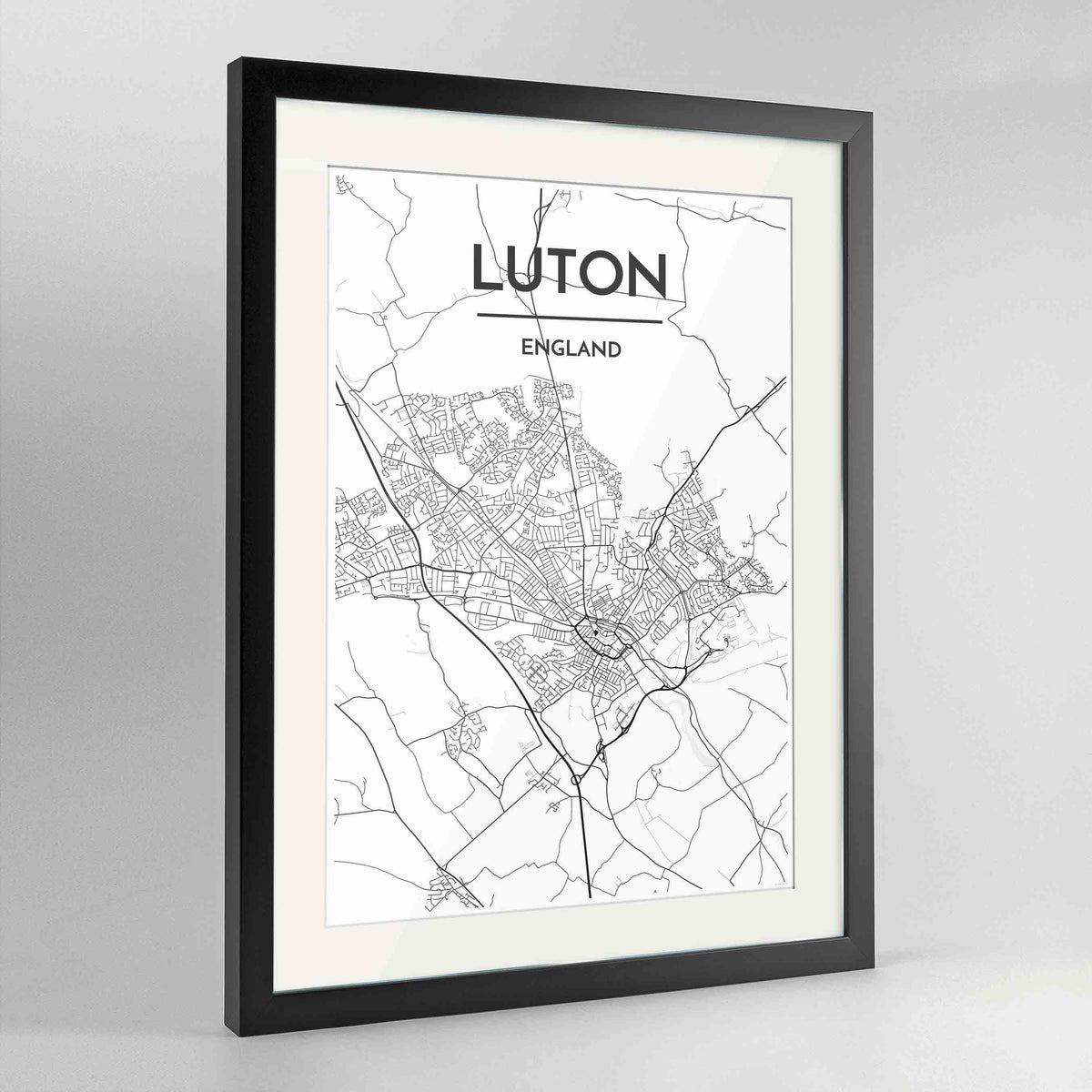 Framed Luton Map Art Print 24x36&quot; Contemporary Black frame Point Two Design Group