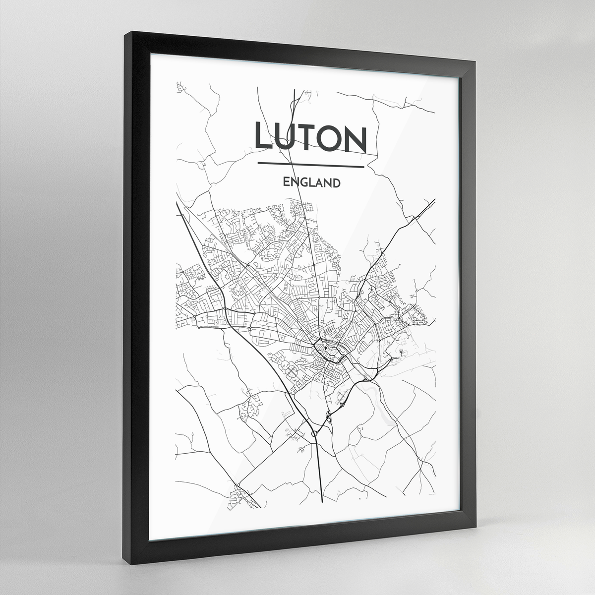 Luton Map Art Print - Framed