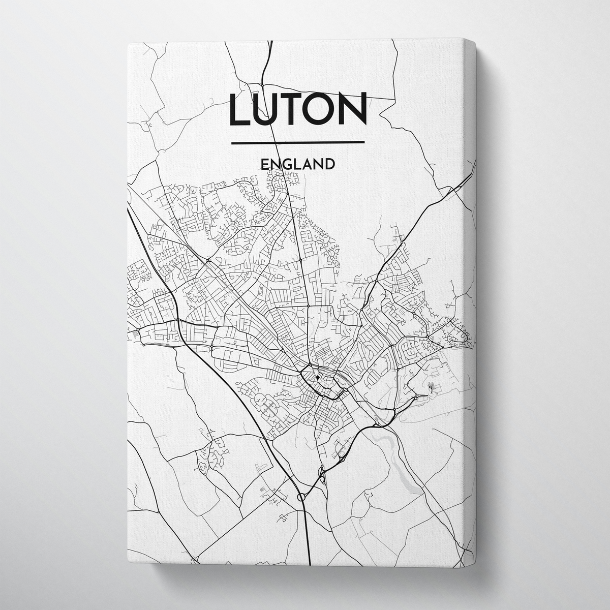Luton City Map Canvas Wrap - Point Two Design - Black &amp; White Print