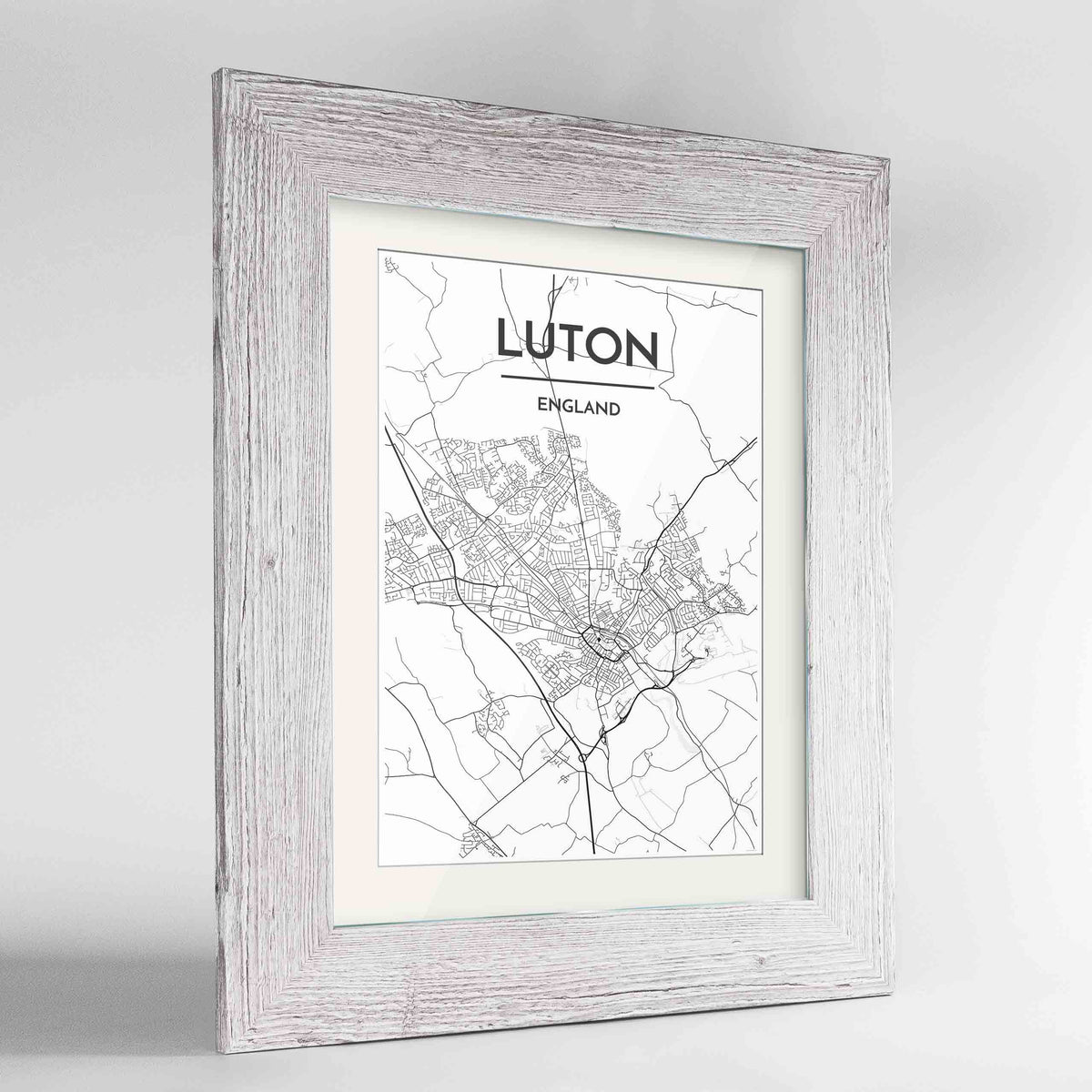 Framed Luton Map Art Print 24x36&quot; Western White frame Point Two Design Group