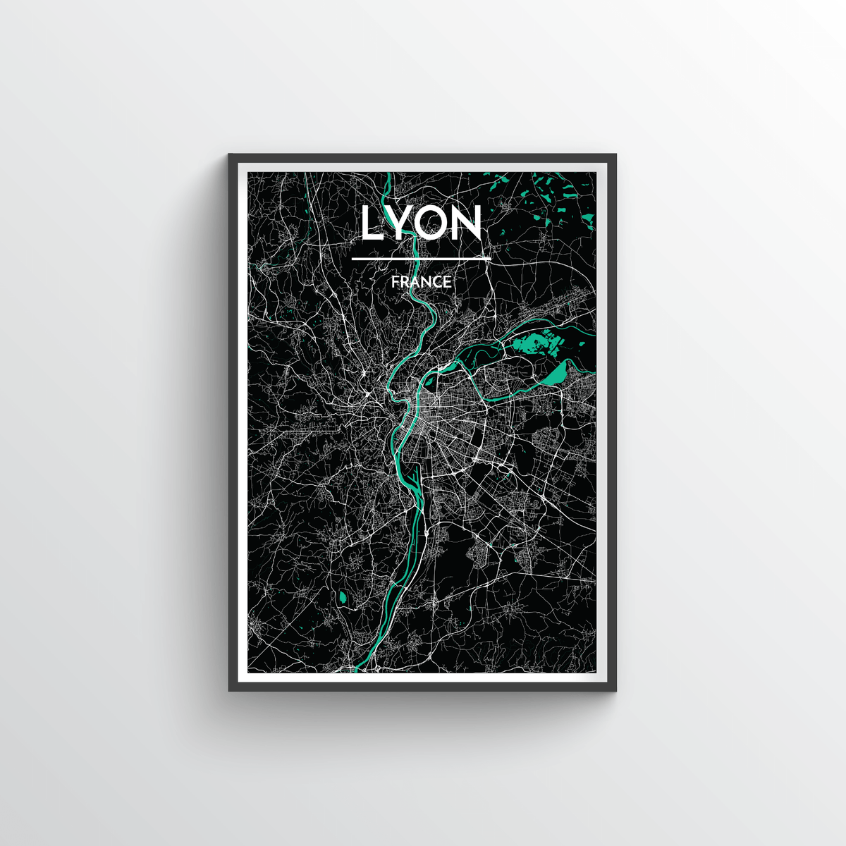 Lyon City Map Art Print - Point Two Design - Black &amp; White Print