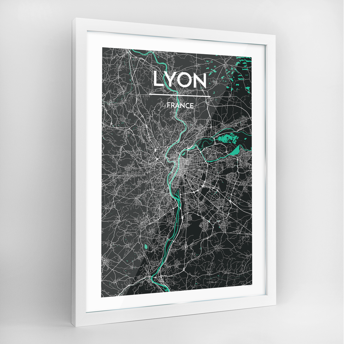 Lyon Map Art Print - Framed