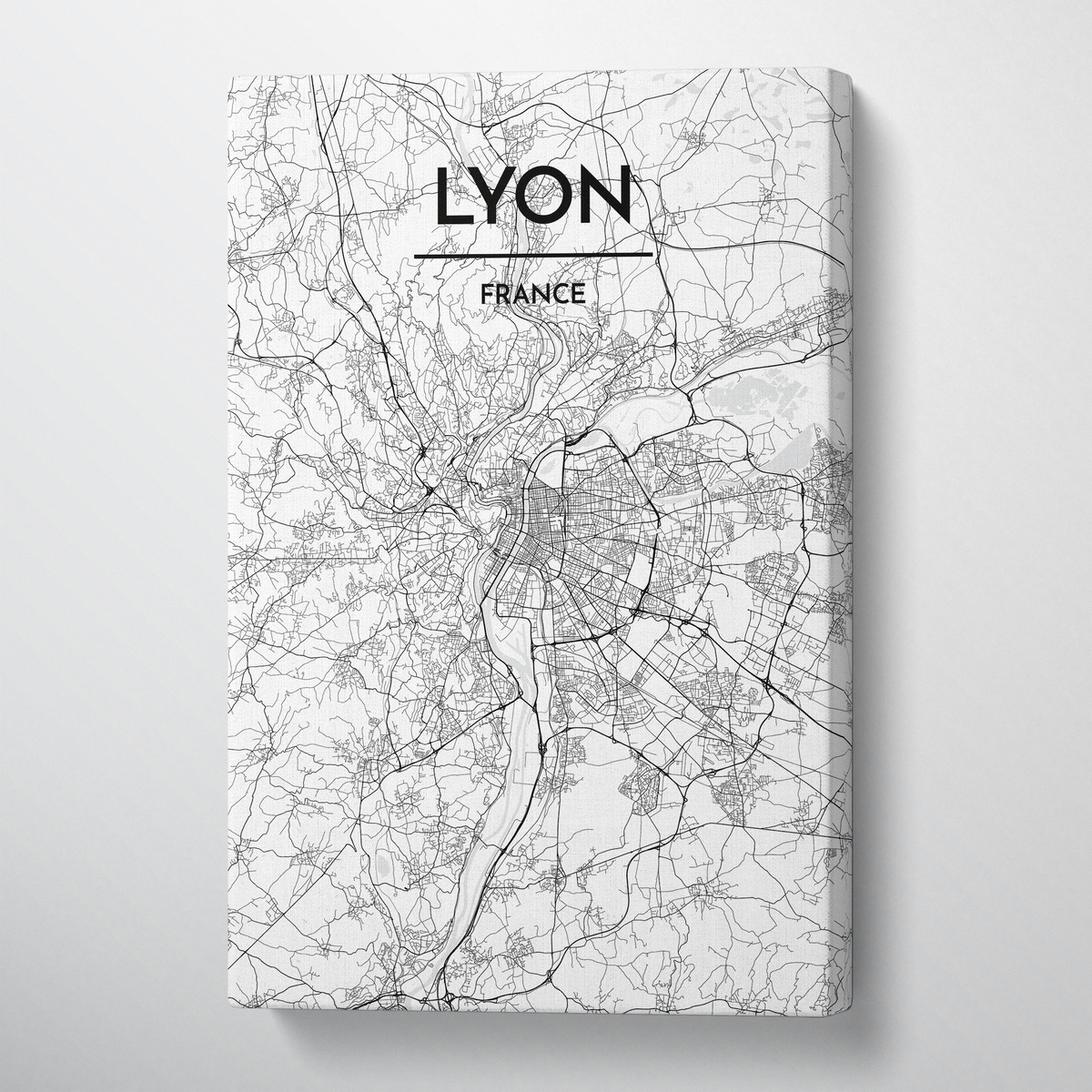 Lyon City Map Canvas Wrap - Point Two Design - Black &amp; White Print