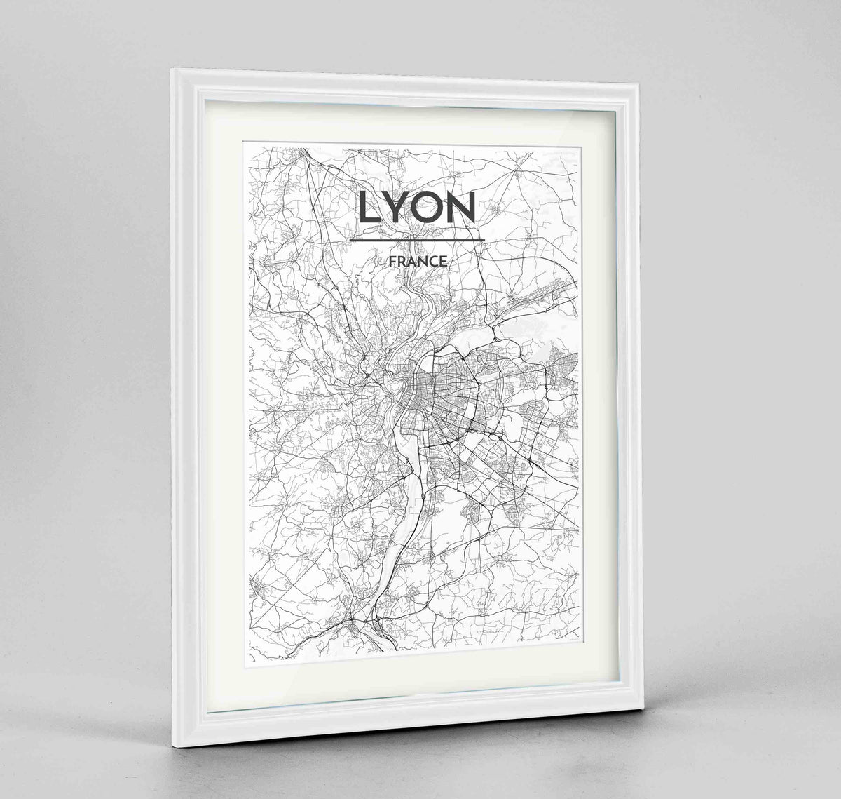Framed Lyon Map Art Print 24x36&quot; Traditional White frame Point Two Design Group
