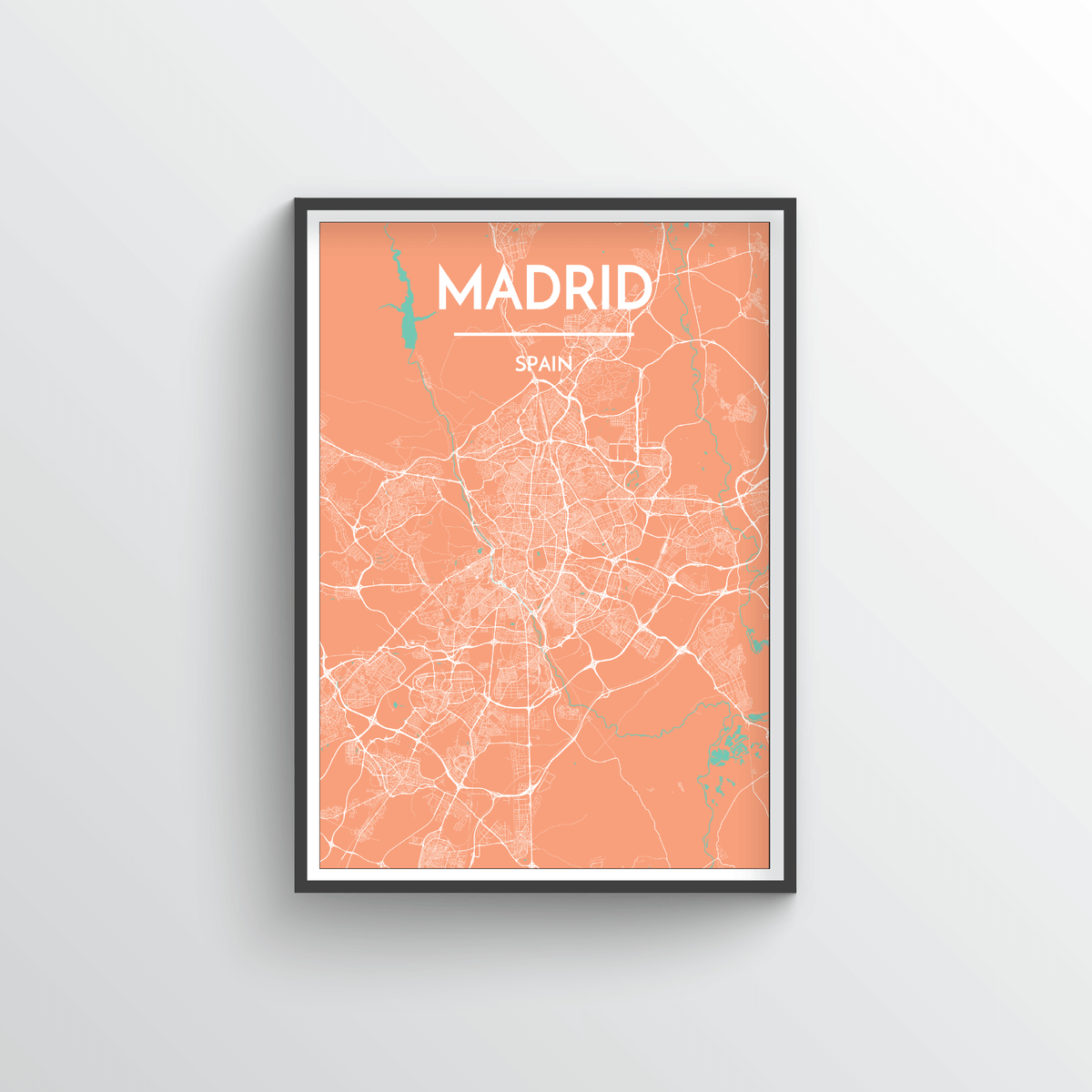 Madrid City Map Art Print - Point Two Design - Black &amp; White Print