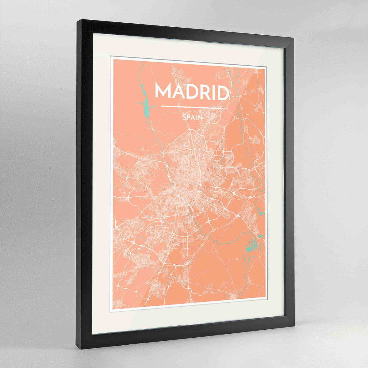 Framed Madrid Map Art Print 24x36&quot; Contemporary Black frame Point Two Design Group