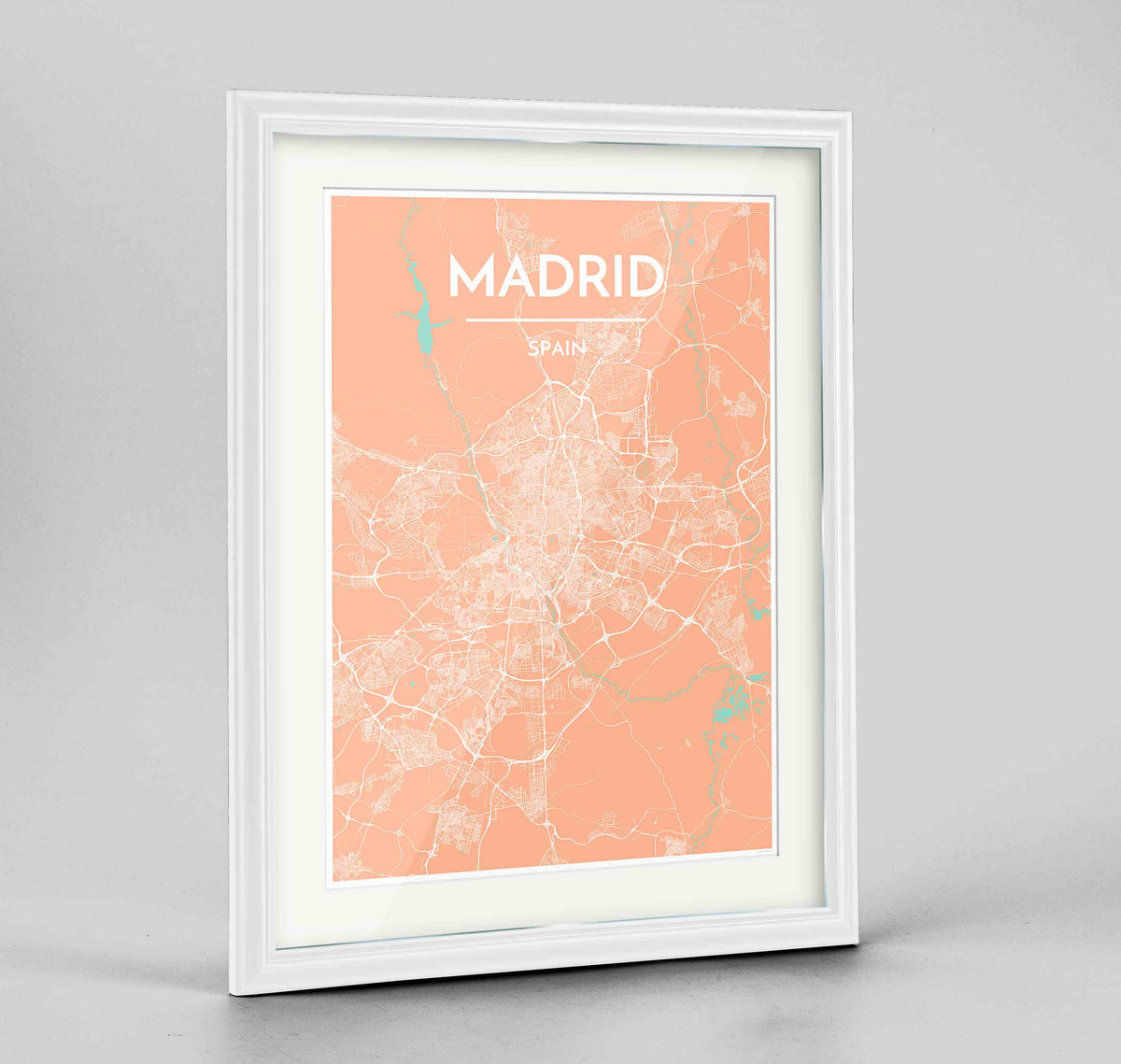 Framed Madrid Map Art Print 24x36&quot; Traditional White frame Point Two Design Group