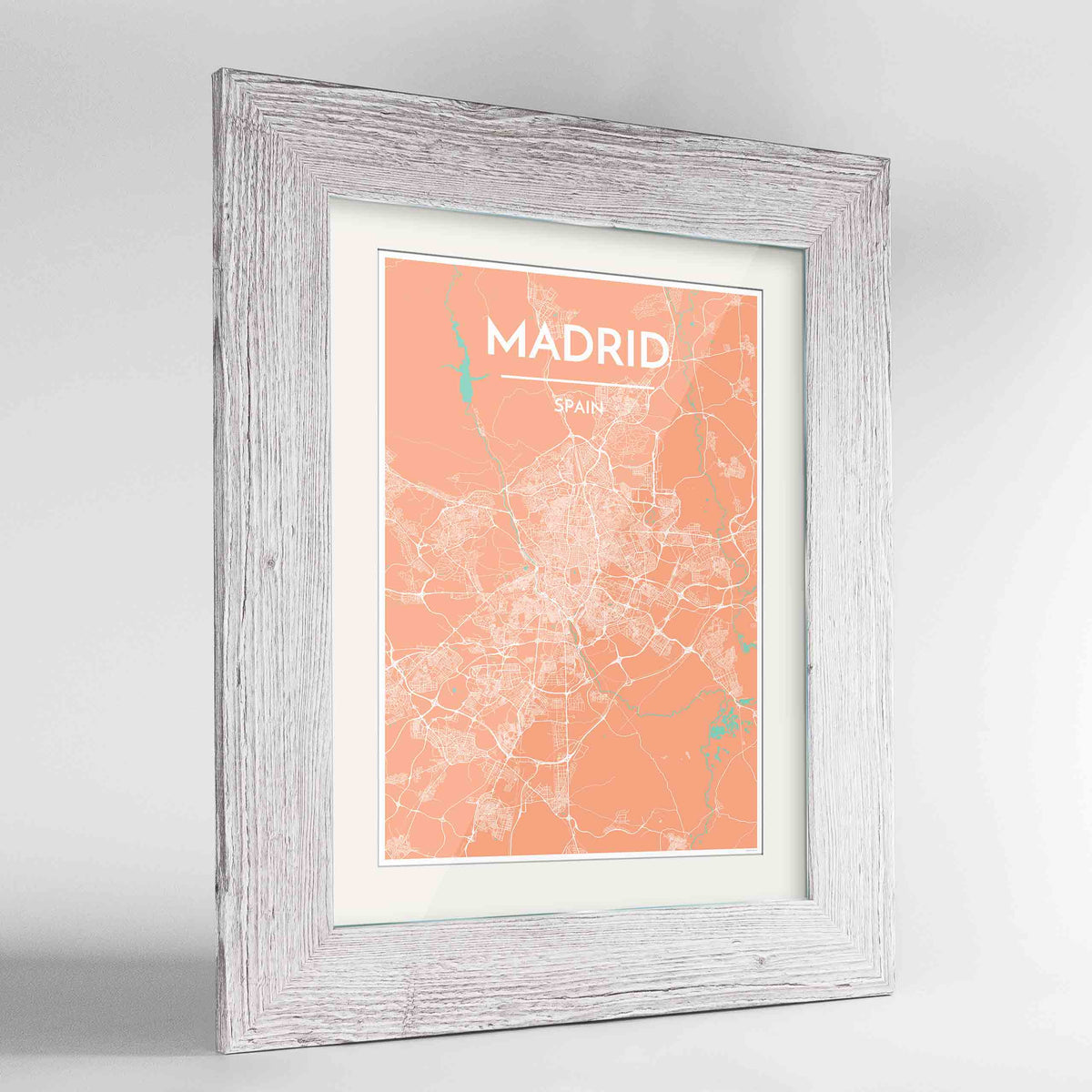 Framed Madrid Map Art Print 24x36&quot; Western White frame Point Two Design Group