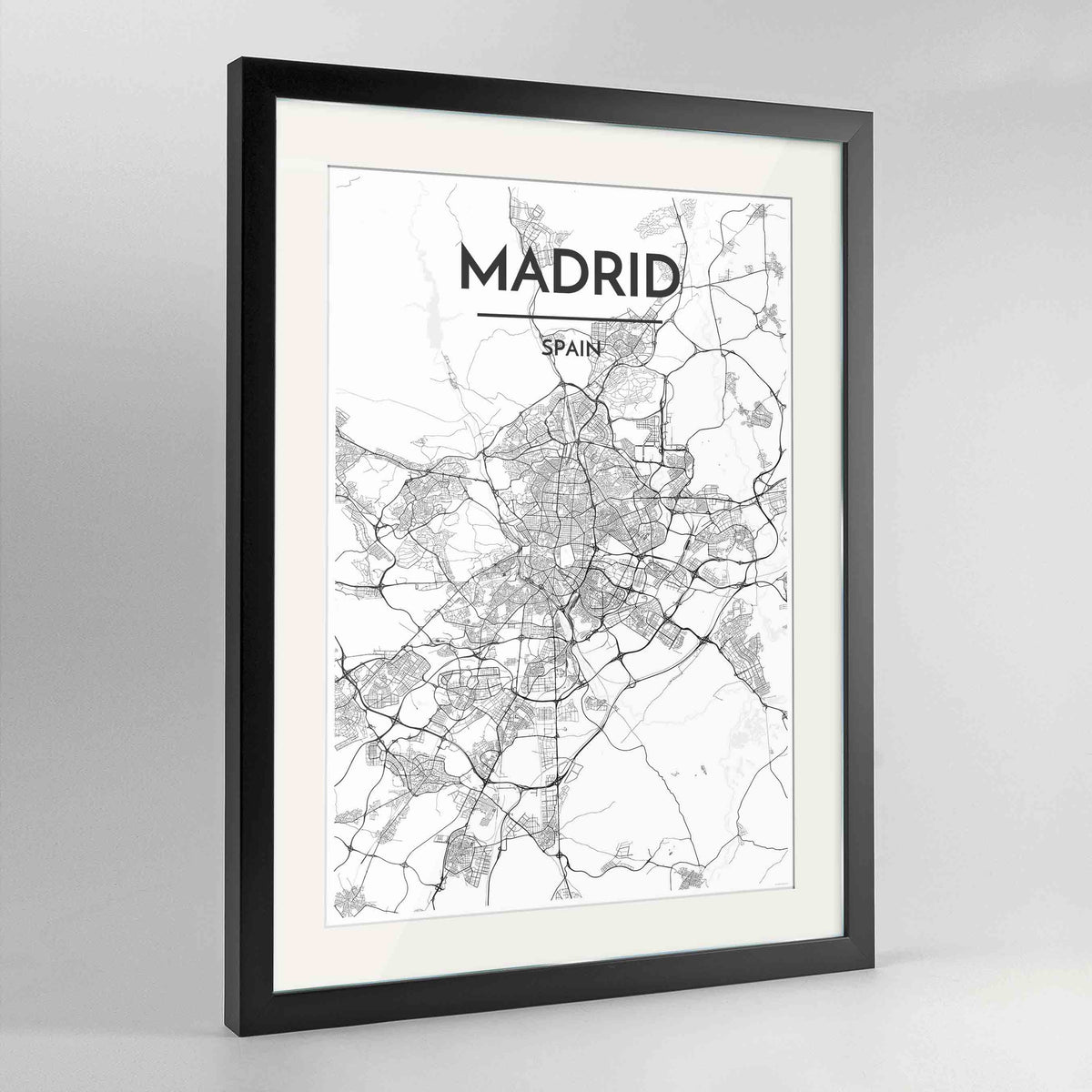 Framed Madrid Map Art Print 24x36&quot; Contemporary Black frame Point Two Design Group