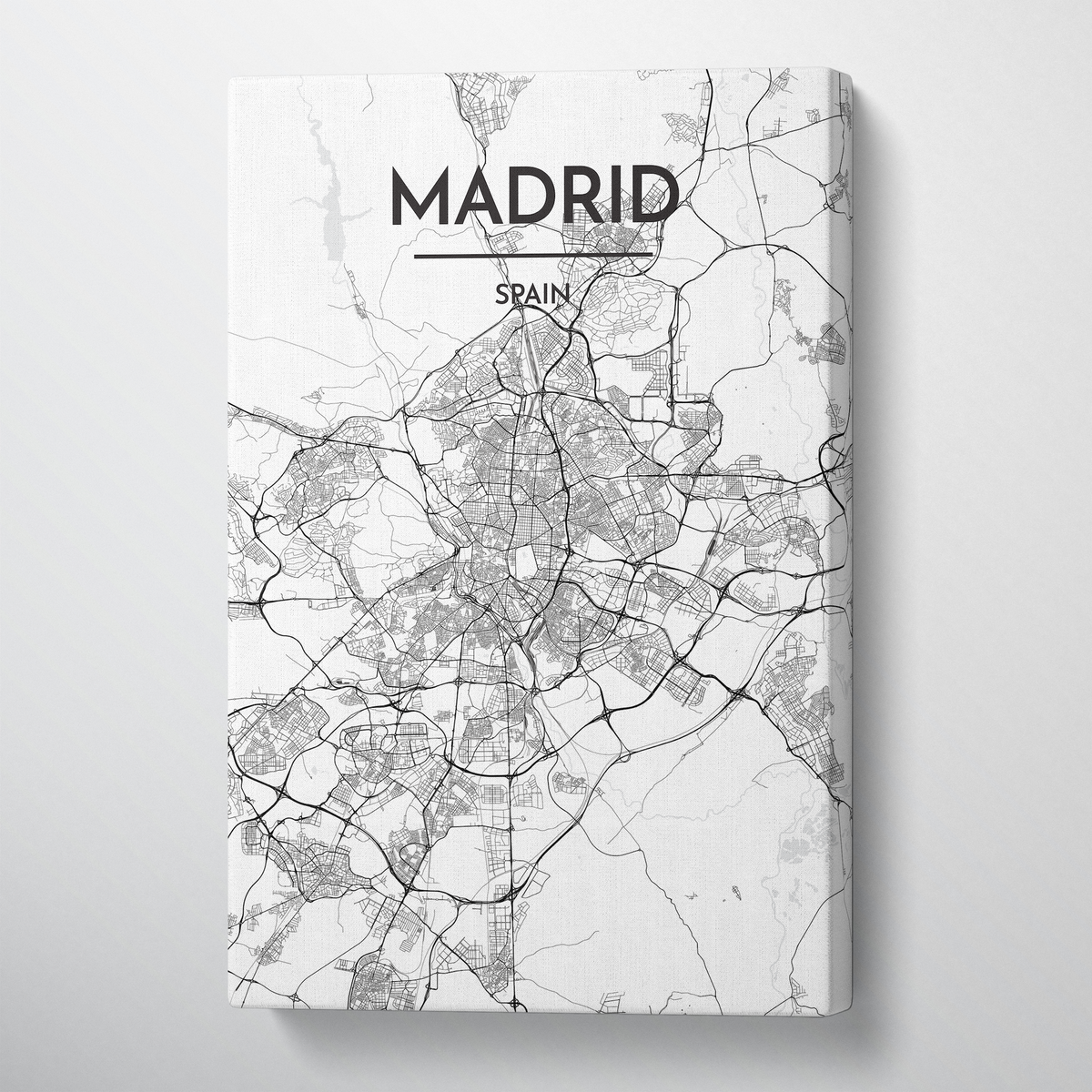 Madrid City Map Canvas Wrap - Point Two Design - Black &amp; White Print