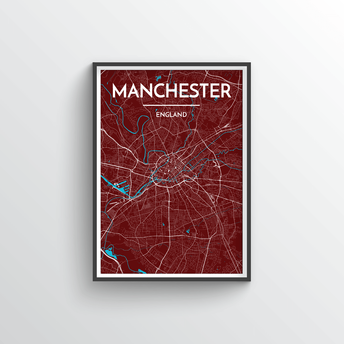 Manchester City Map Art Print - Point Two Design - Black &amp; White Print