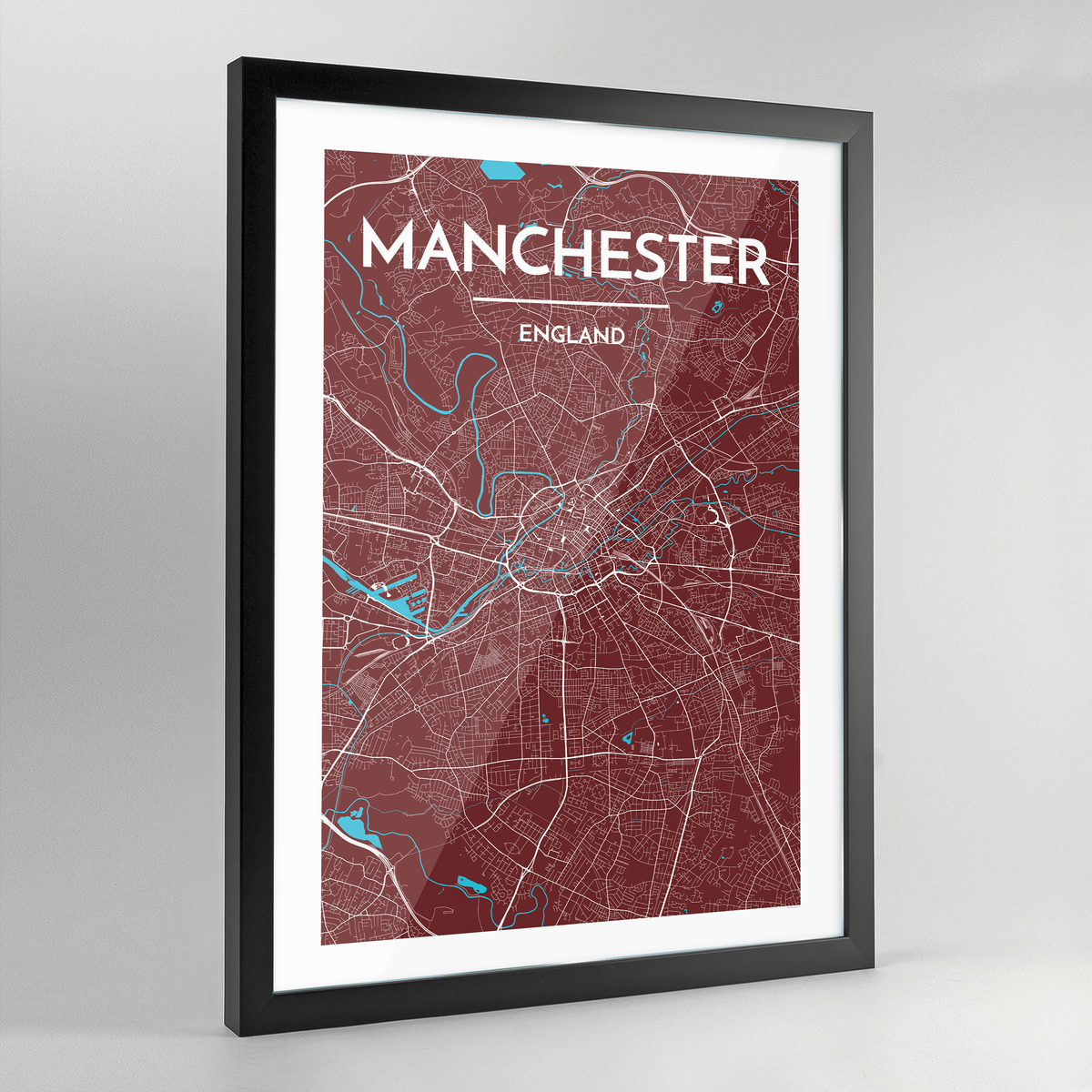 Framed Manchester City Map Art Print - Point Two Design