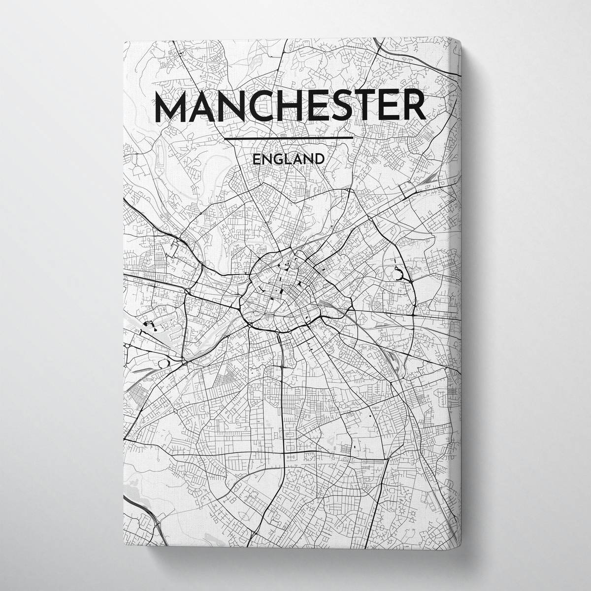Manchester City Map Canvas Wrap - Point Two Design - Black &amp; White Print