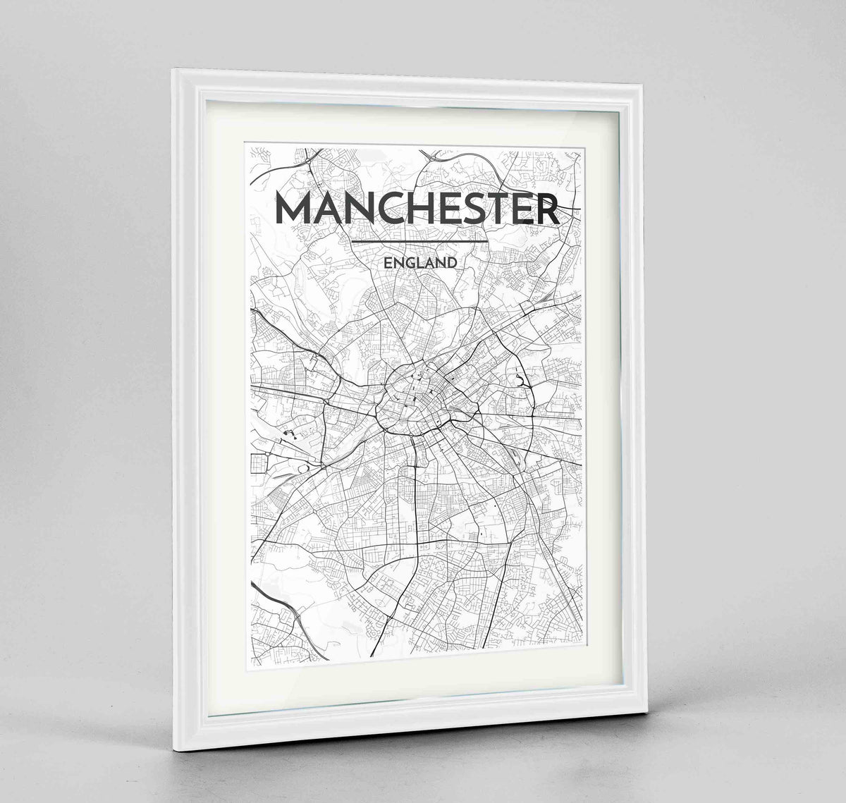 Framed Manchester Map Art Print 24x36&quot; Traditional White frame Point Two Design Group