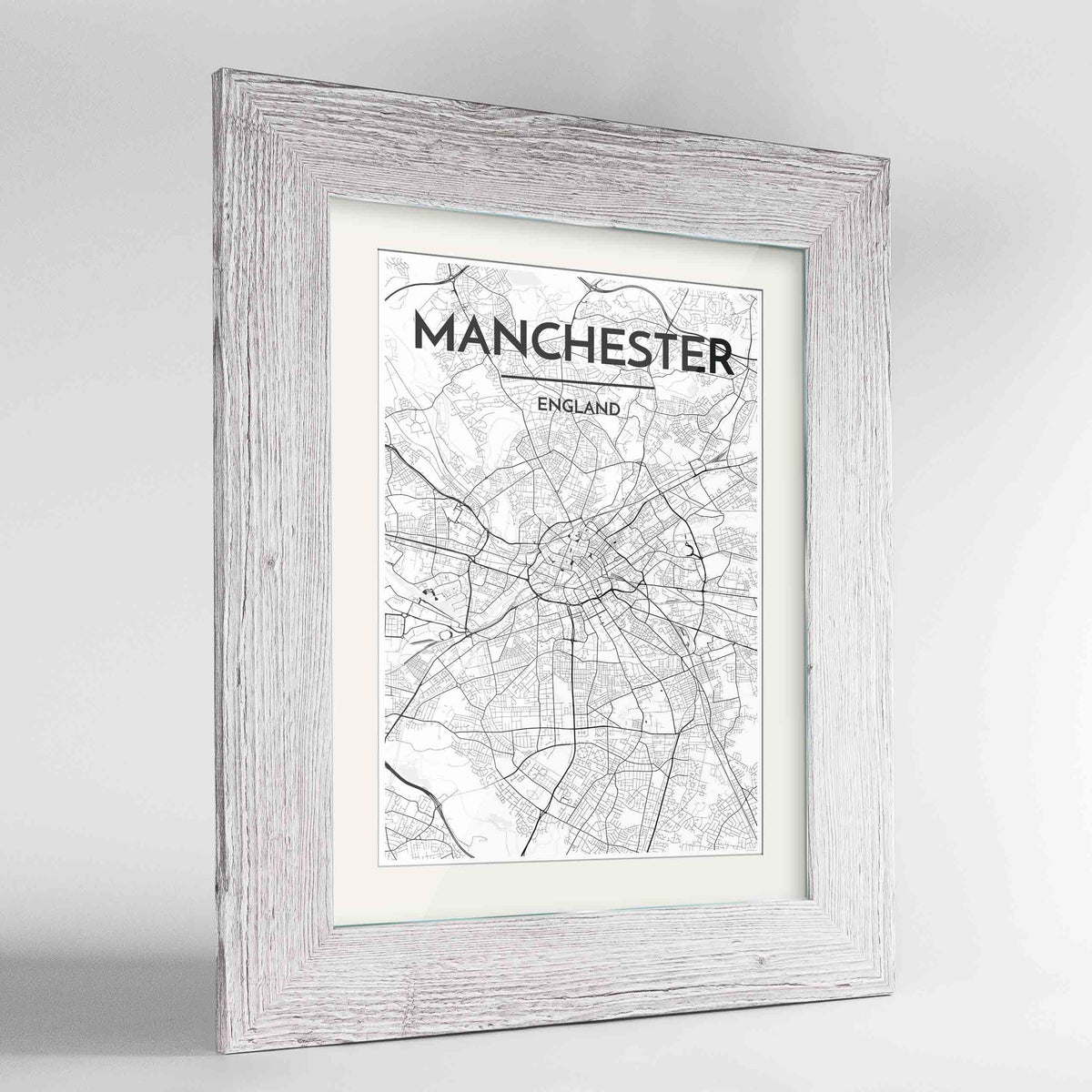 Framed Manchester Map Art Print 24x36&quot; Western White frame Point Two Design Group