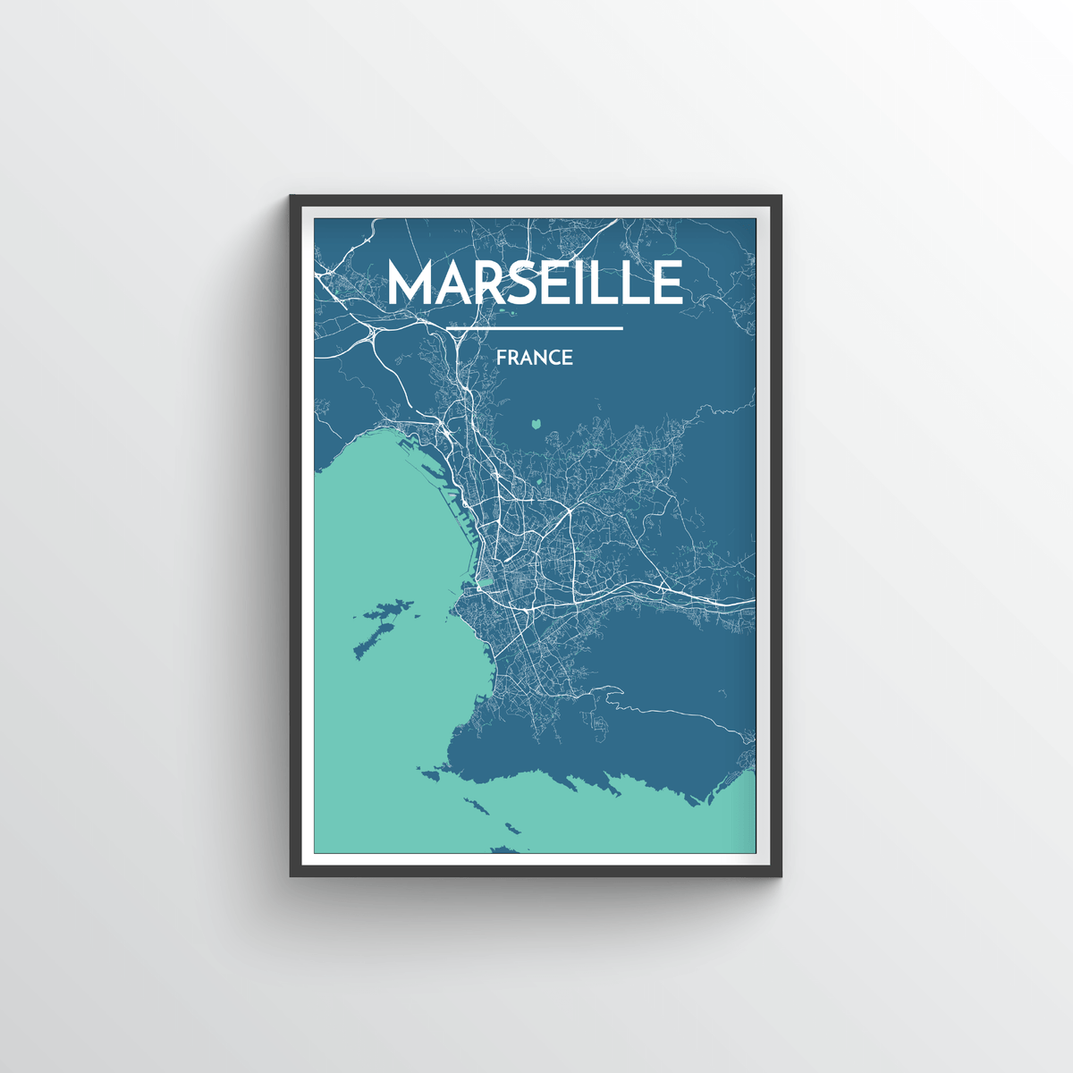 Marseille City Map Art Print - Point Two Design - Black &amp; White Print
