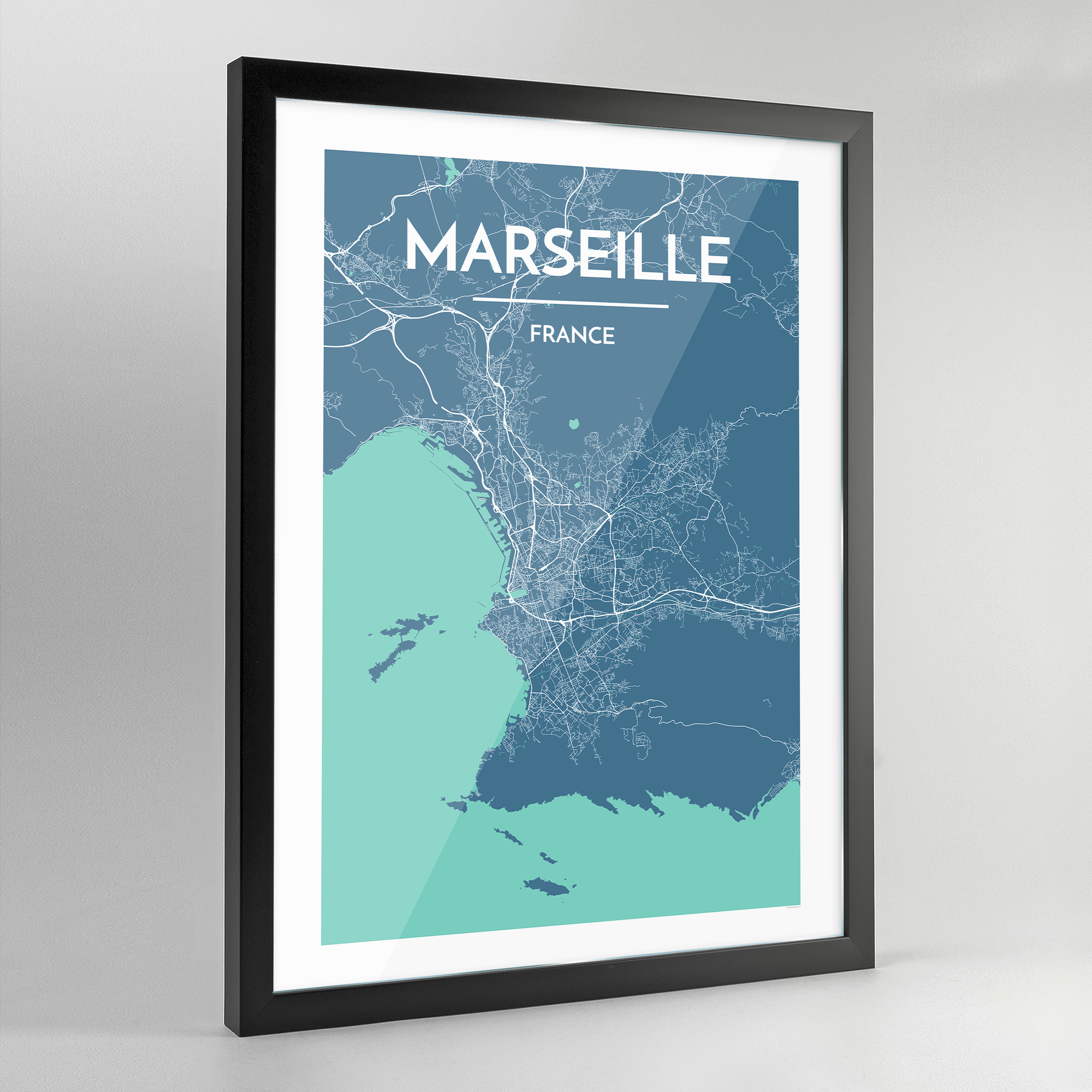 Framed Marseille City Map Art Print - Point Two Design