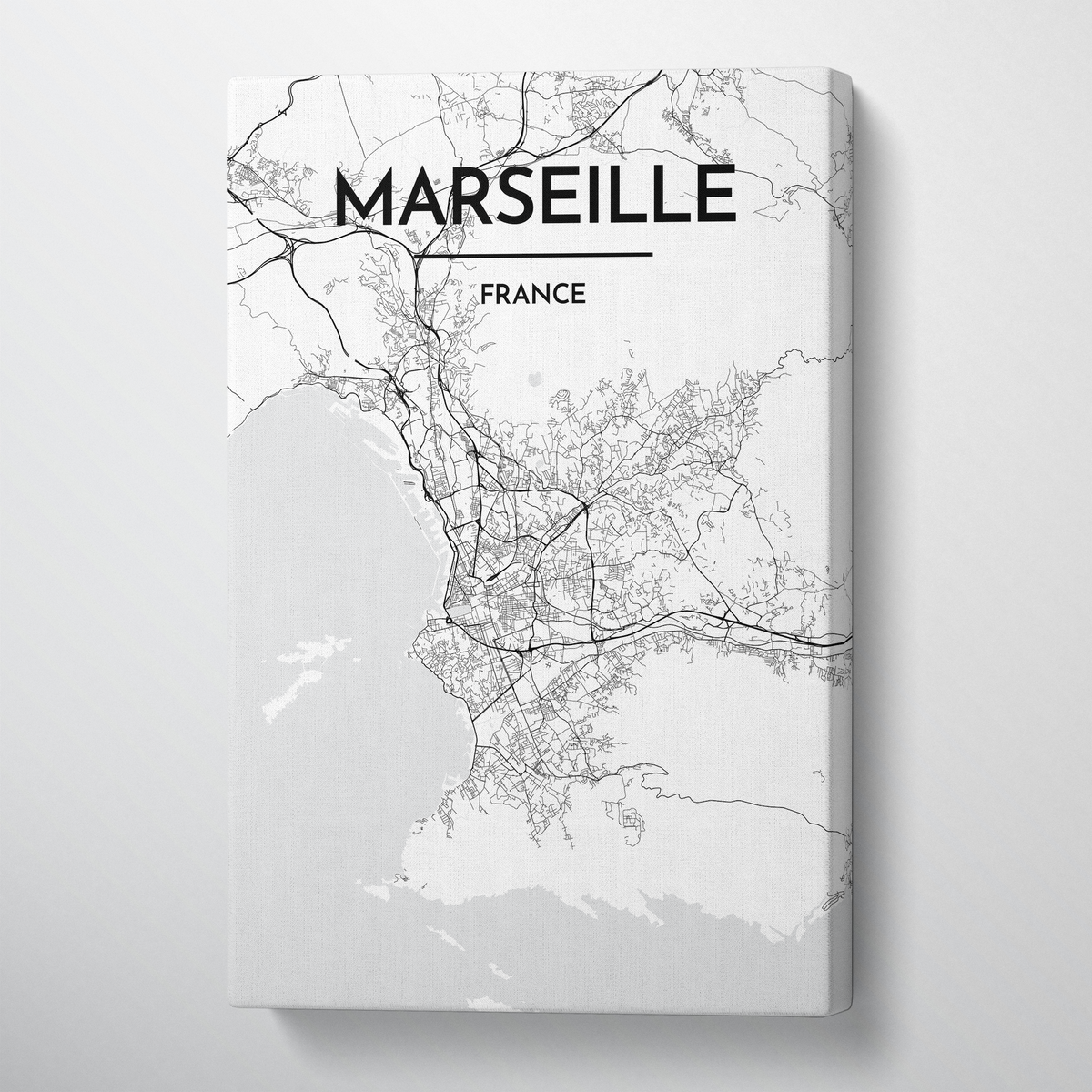 Marseille City Map Canvas Wrap - Point Two Design - Black &amp; White Print