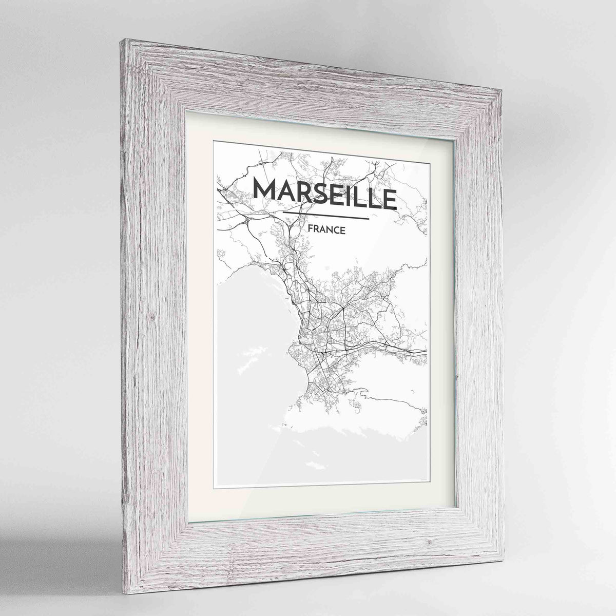 Framed Marseille Map Art Print 24x36&quot; Western White frame Point Two Design Group