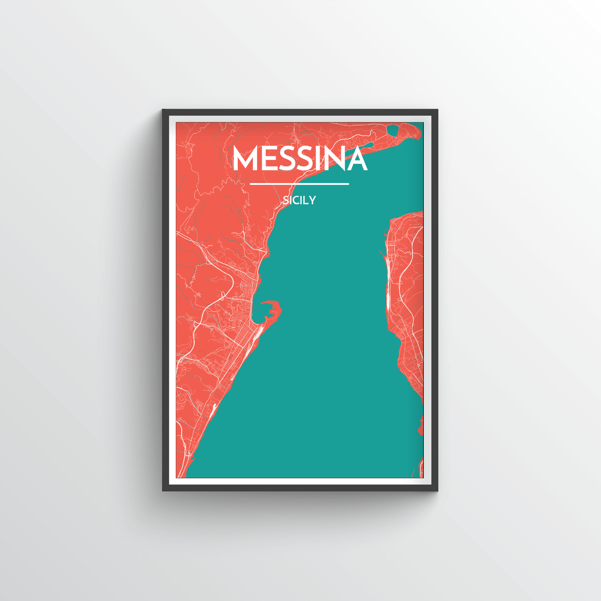 Messina City Map Art Print - Point Two Design - Black &amp; White Print