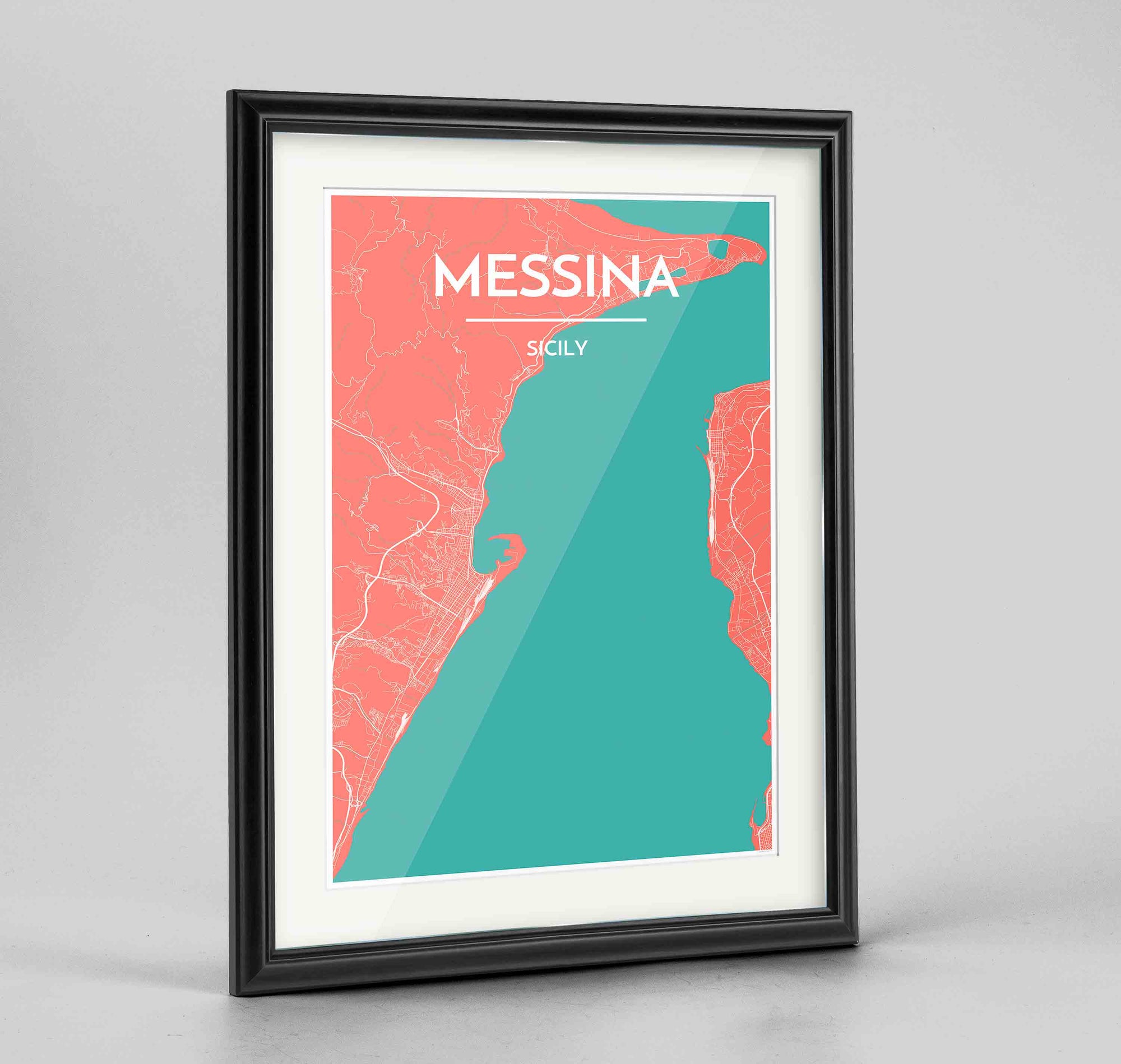 Framed Messina Map Art Print 24x36" Traditional Black frame Point Two Design Group