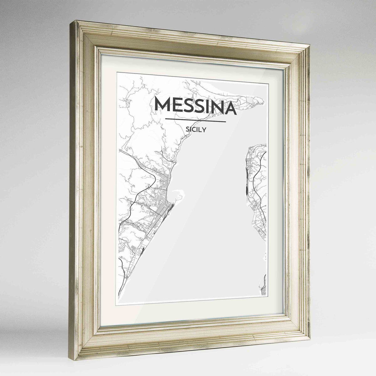 Framed Messina Map Art Print 24x36&quot; Champagne frame Point Two Design Group