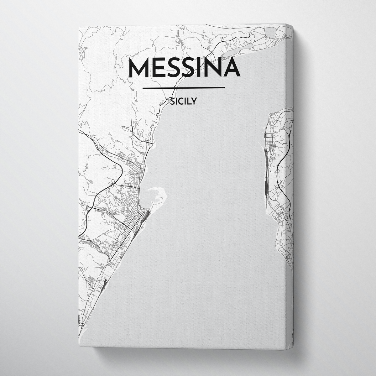 Messina City Map Canvas Wrap - Point Two Design - Black &amp; White Print