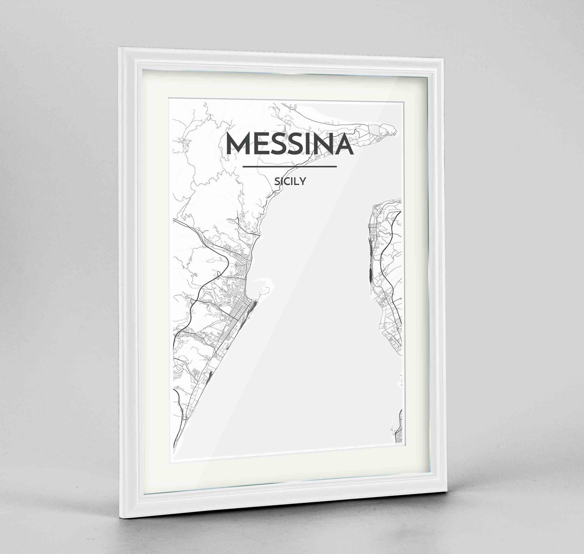 Framed Messina Map Art Print 24x36&quot; Traditional White frame Point Two Design Group