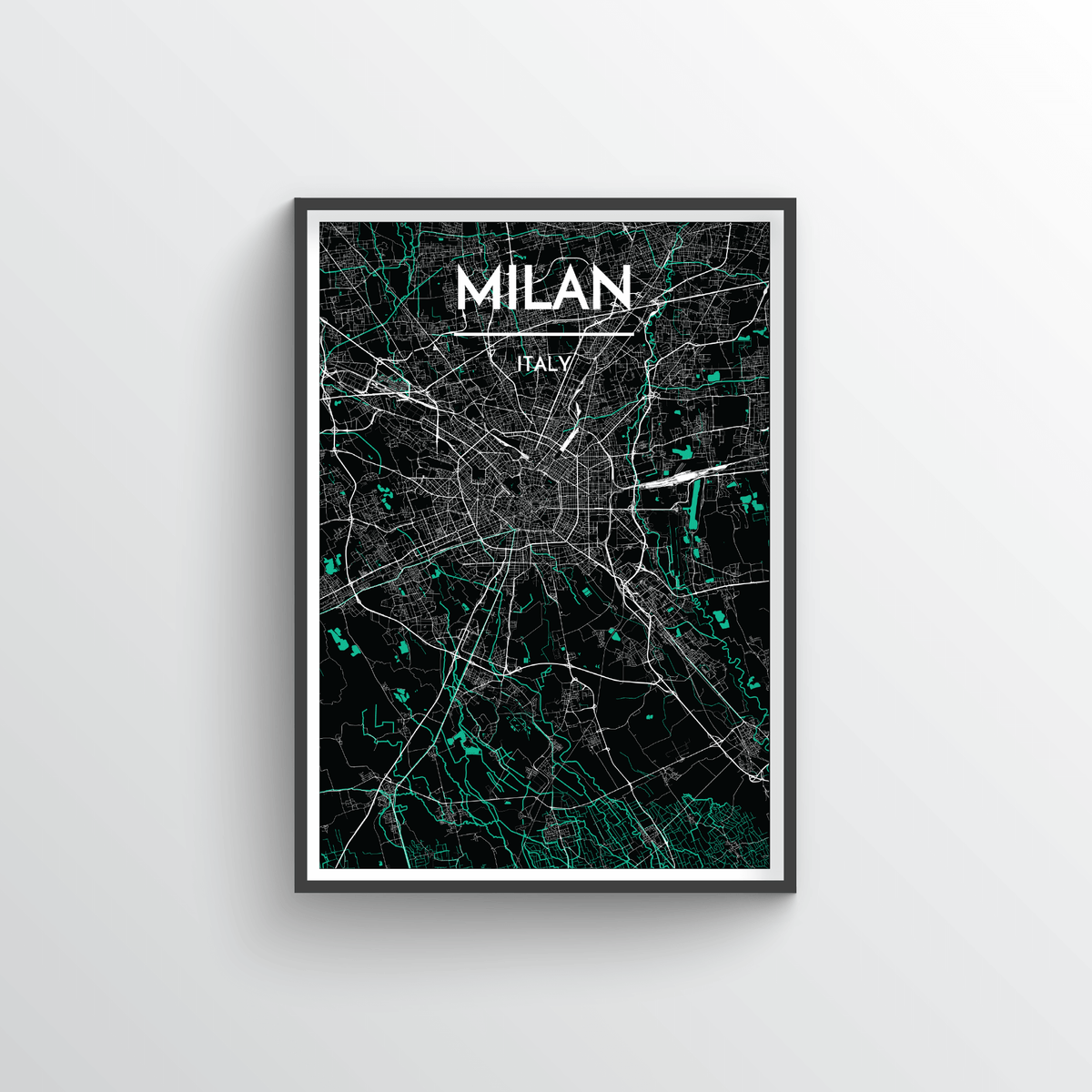 Milan City Map Art Print - Point Two Design - Black &amp; White Print
