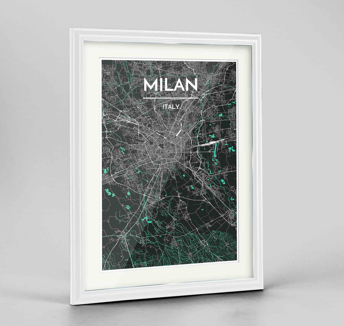 Framed Milan Map Art Print 24x36&quot; Traditional White frame Point Two Design Group
