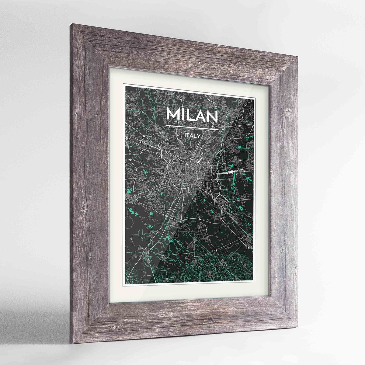 Framed Milan Map Art Print 24x36&quot; Western Grey frame Point Two Design Group