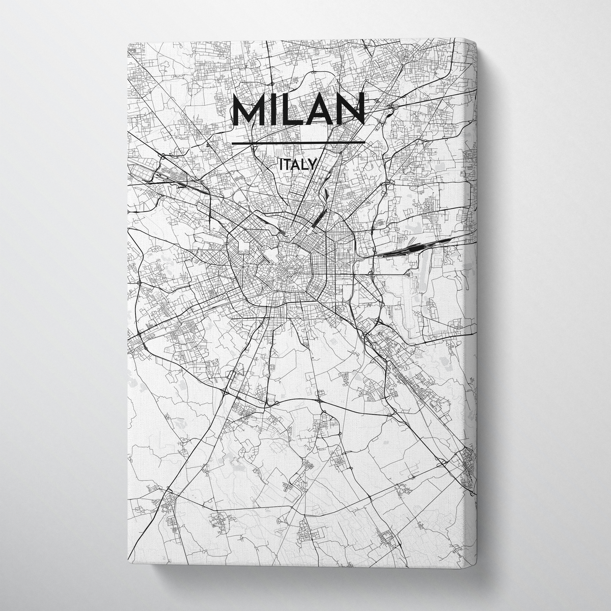 Milan City Map Canvas Wrap - Point Two Design - Black &amp; White Print