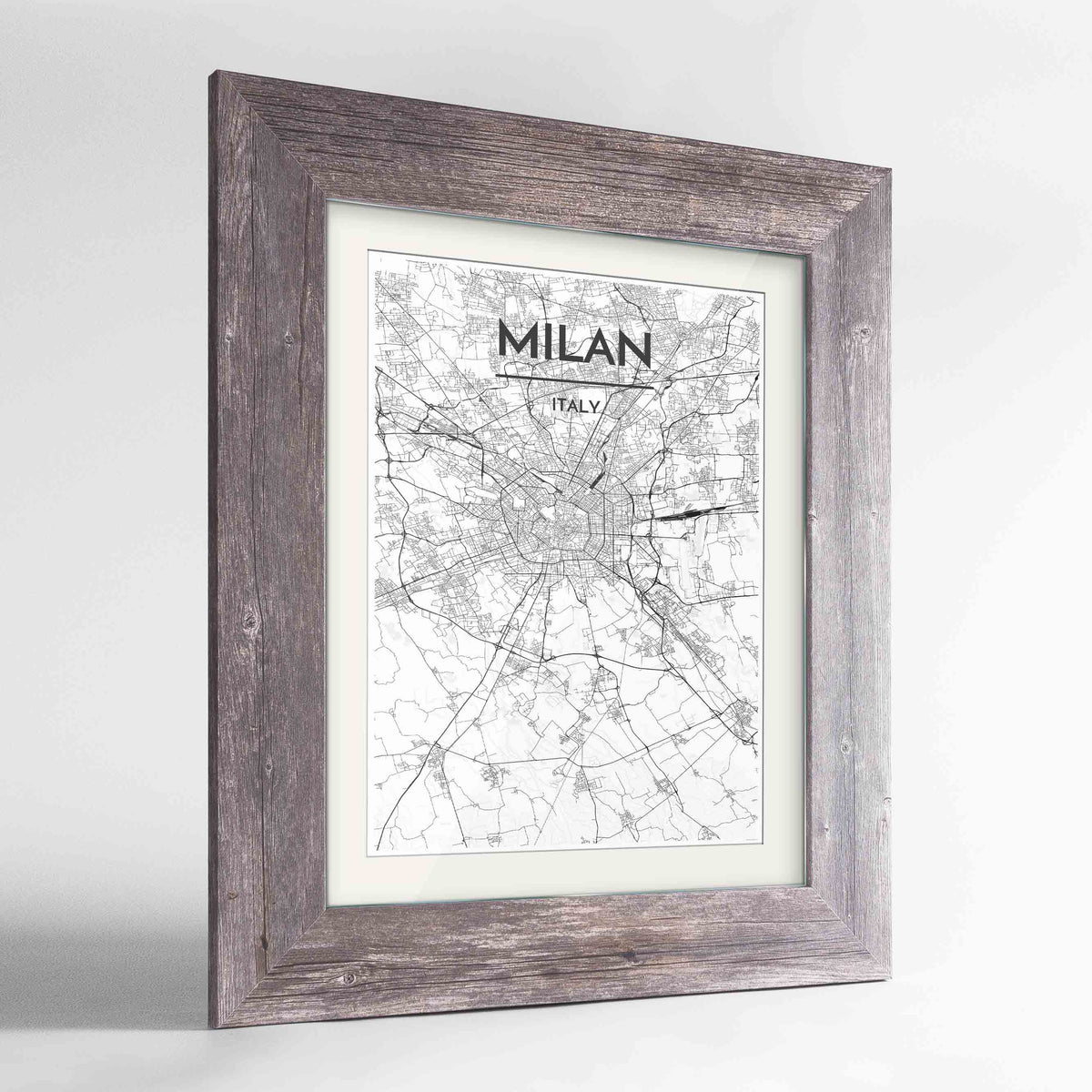 Framed Milan Map Art Print 24x36&quot; Western Grey frame Point Two Design Group