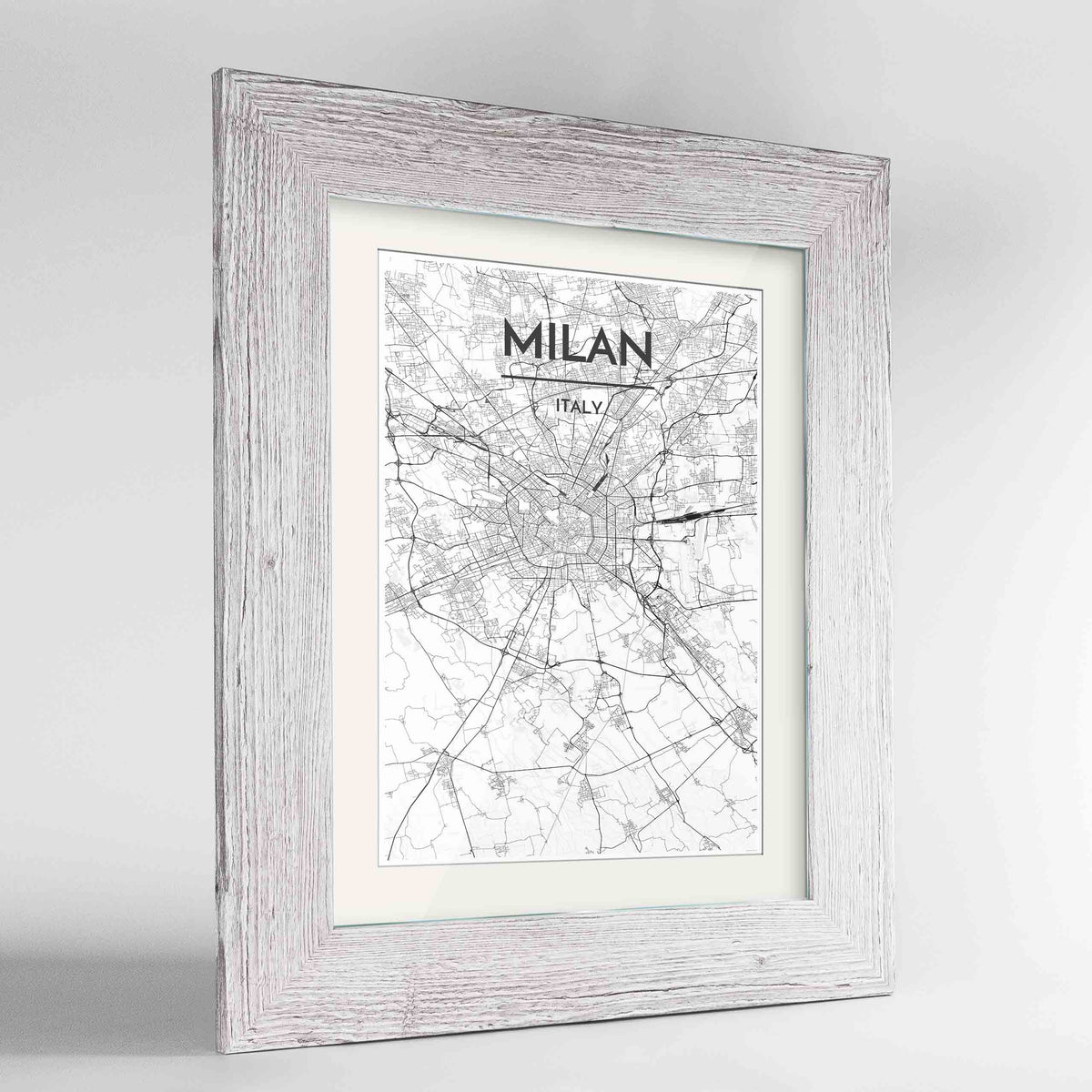 Framed Milan Map Art Print 24x36&quot; Western White frame Point Two Design Group