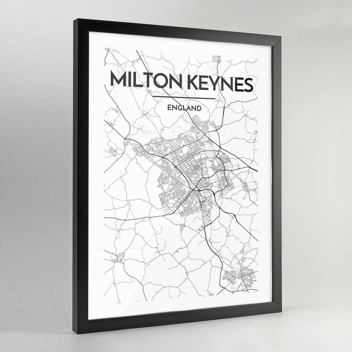 Milton Keynes Map Art Print - Framed